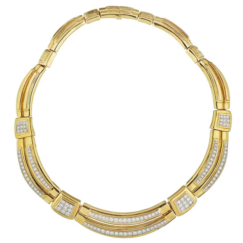 David Webb Yellow Gold Vintage 15.00 Carat Diamond Collar Necklace