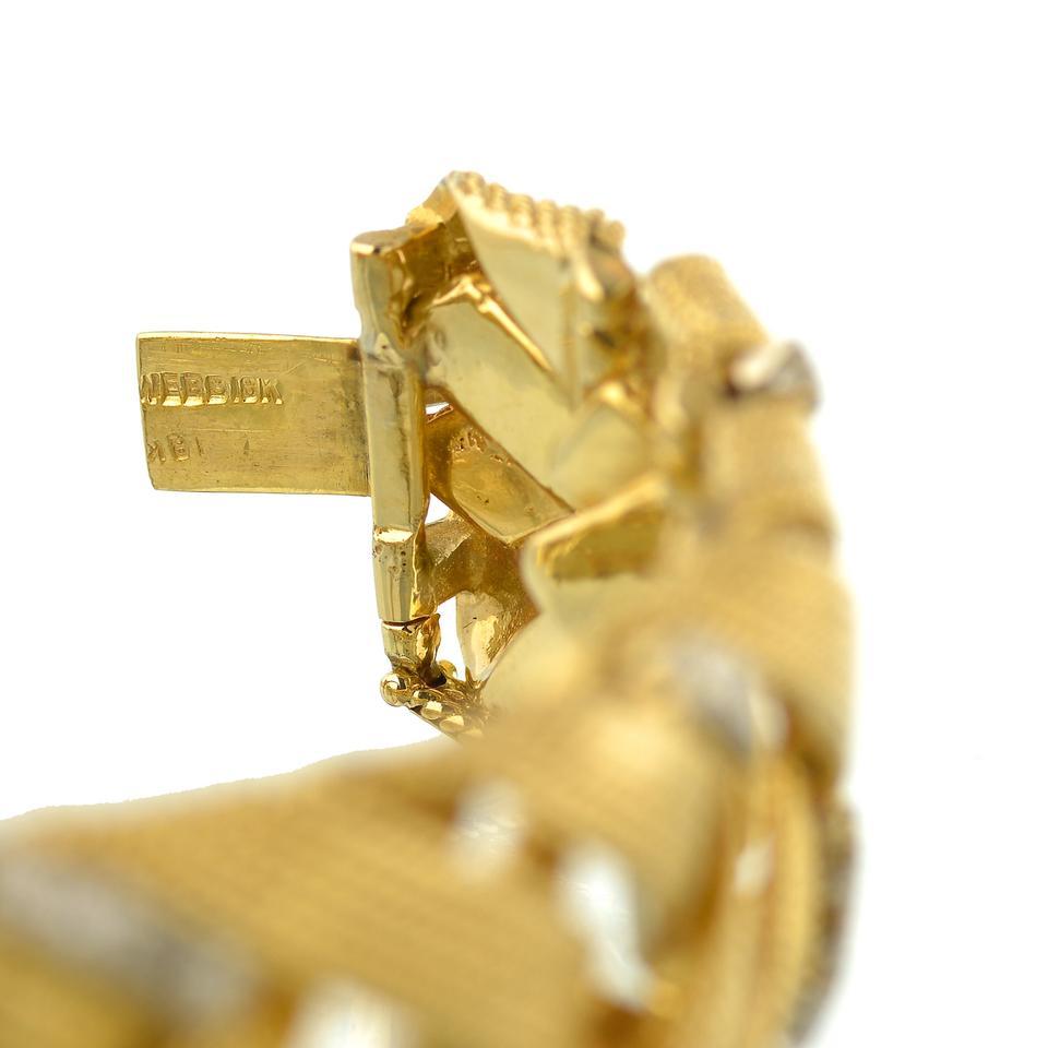 Round Cut David Webb 18K Yellow Gold 3.00 Carat Diamond Woven Estate Bracelet