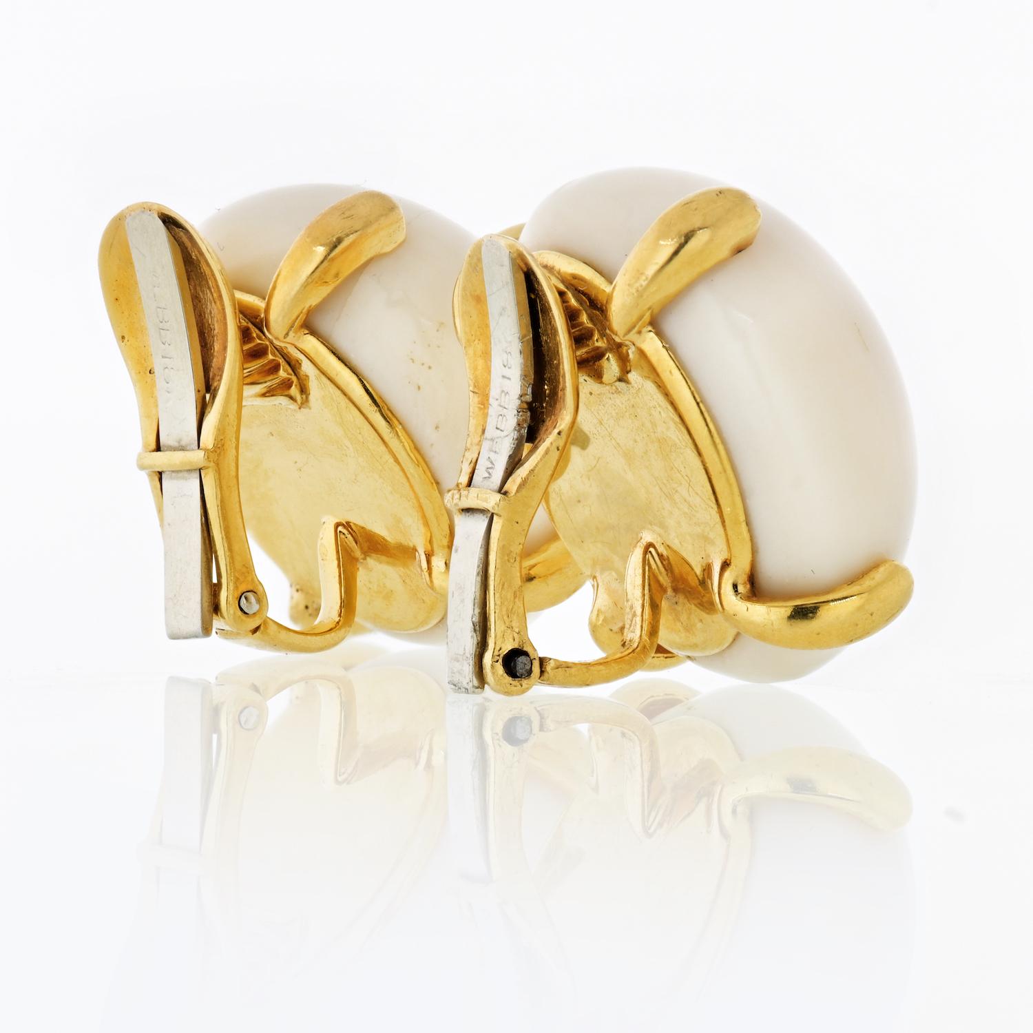 Modern David Webb Yellow Gold White Coral Clip-On Earrings For Sale