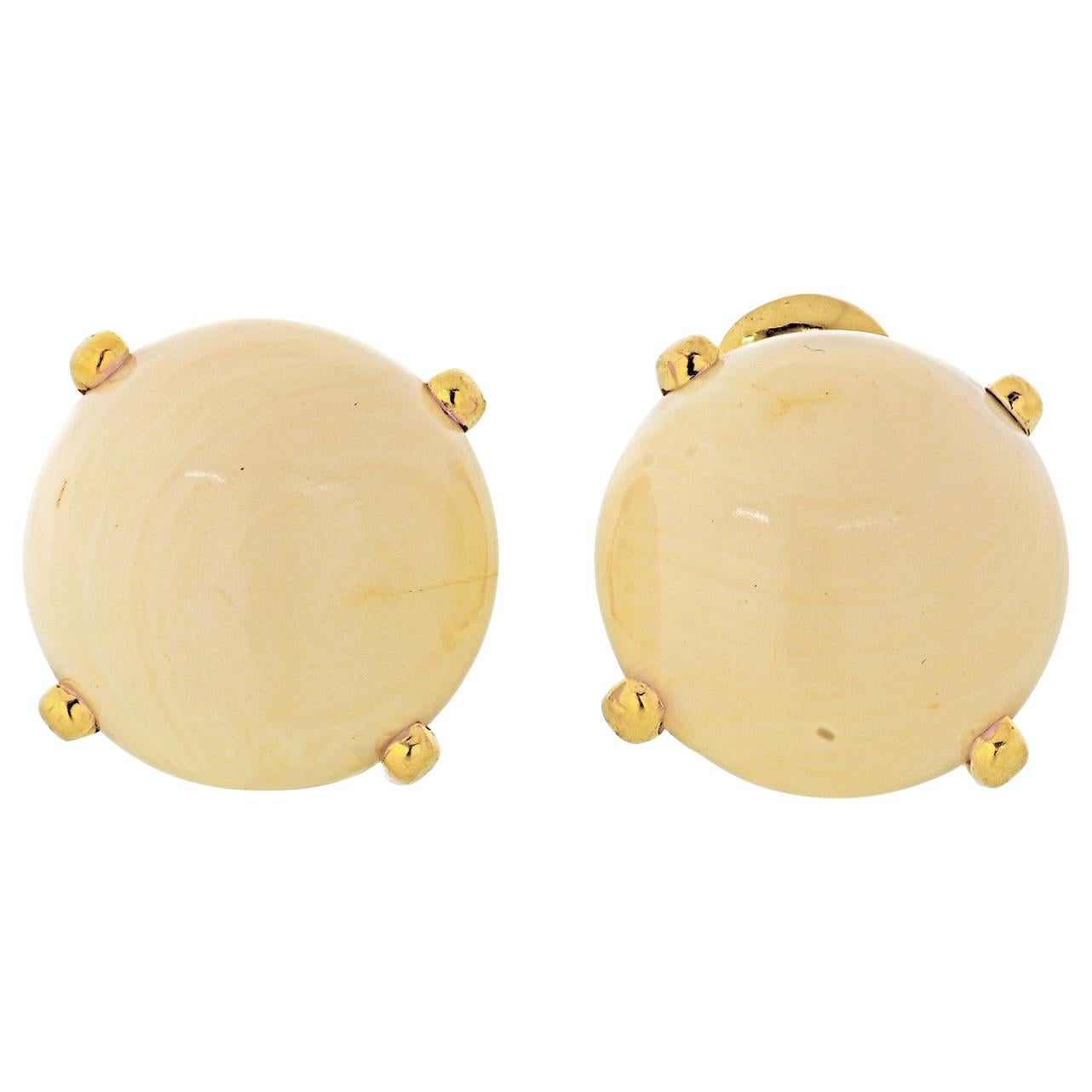 David Webb Yellow Gold White Coral Clip-On Earrings For Sale