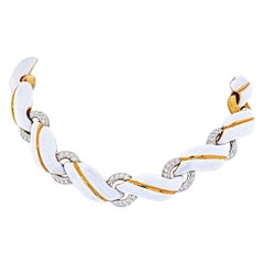 David Webb Yellow Gold White Enamel and Diamond Collar Necklace