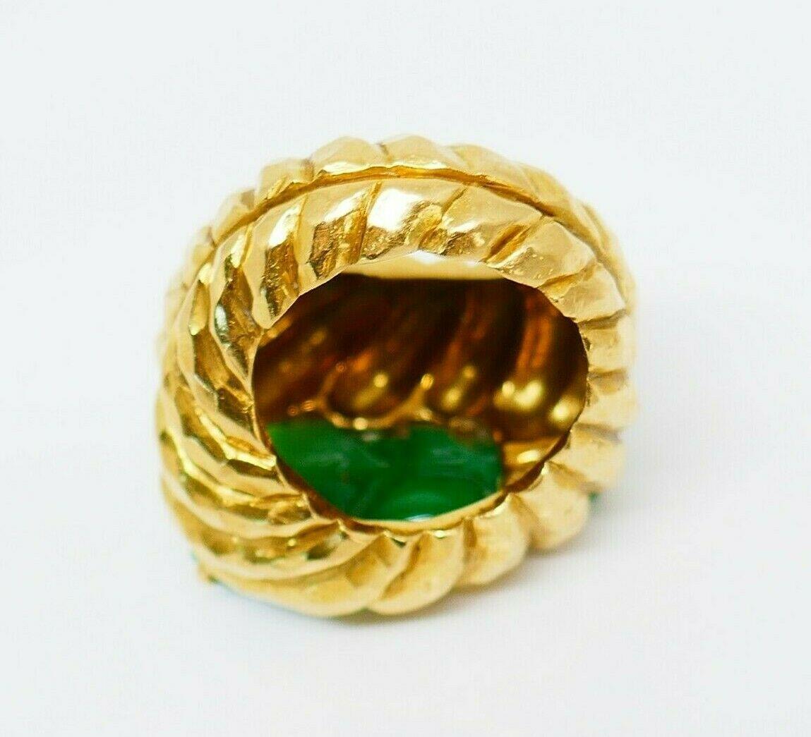 David Webb Yellow Hammered Gold Carved Jade Ring In Excellent Condition In Beverly Hills, CA