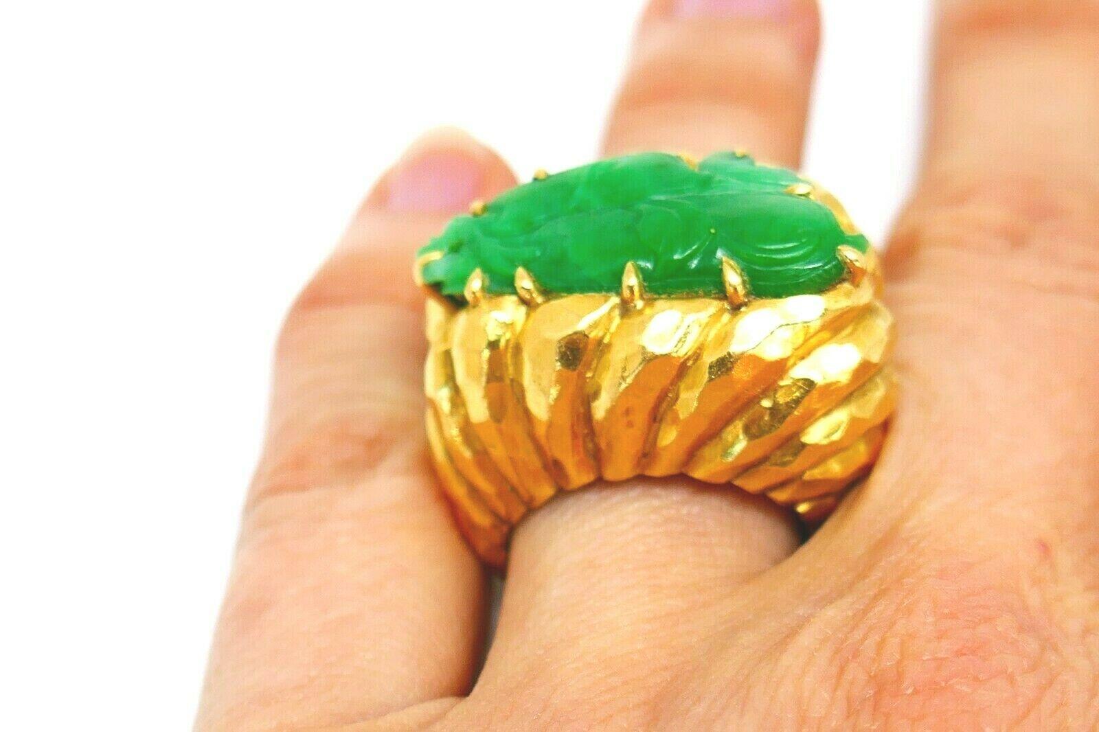 David Webb Yellow Hammered Gold Carved Jade Ring 3