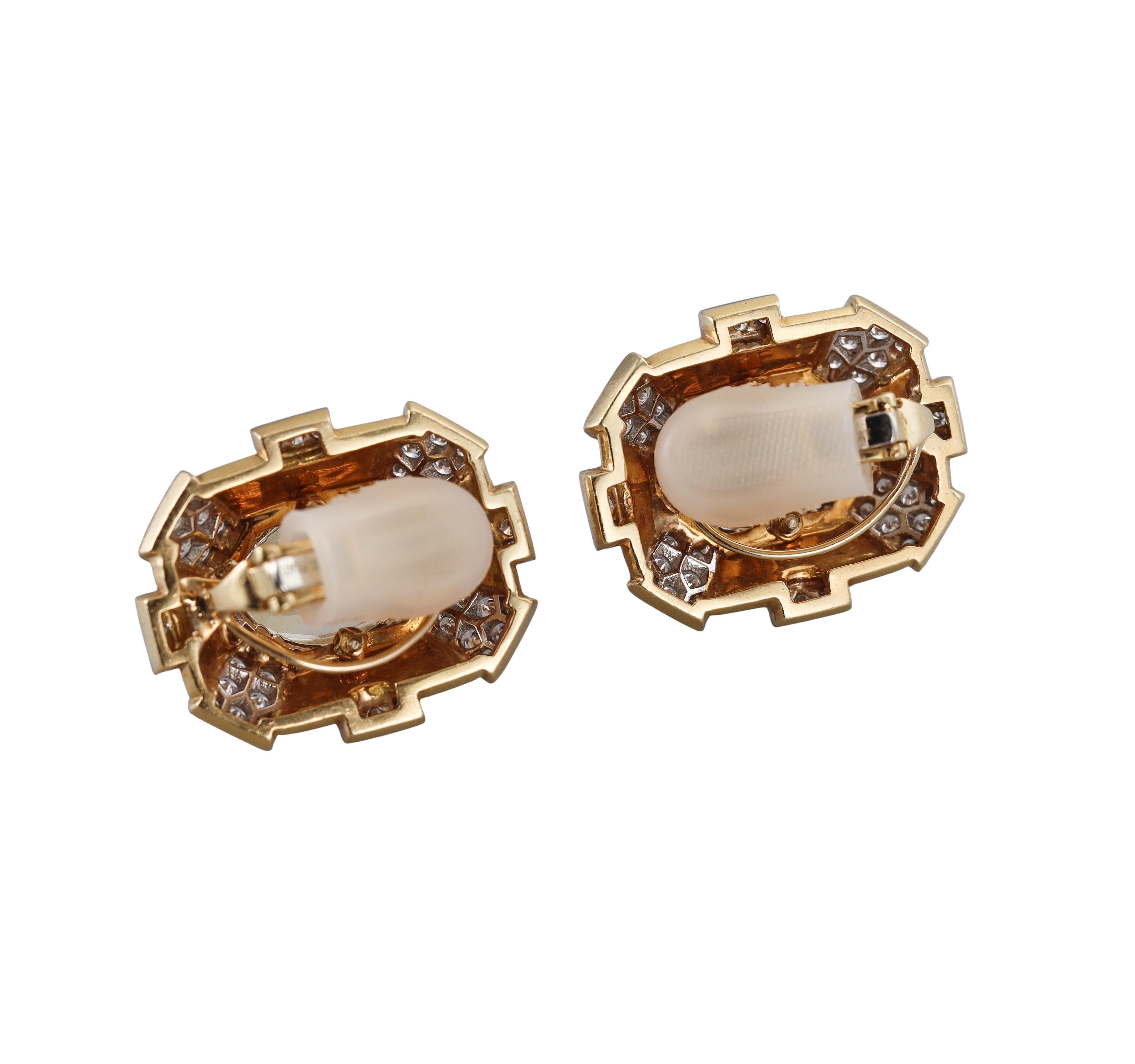 Oval Cut David Webb Yellow Sapphire Diamond Gold Platinum Earrings For Sale