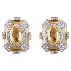 David Webb Yellow Sapphire Diamond Gold Platinum Earrings