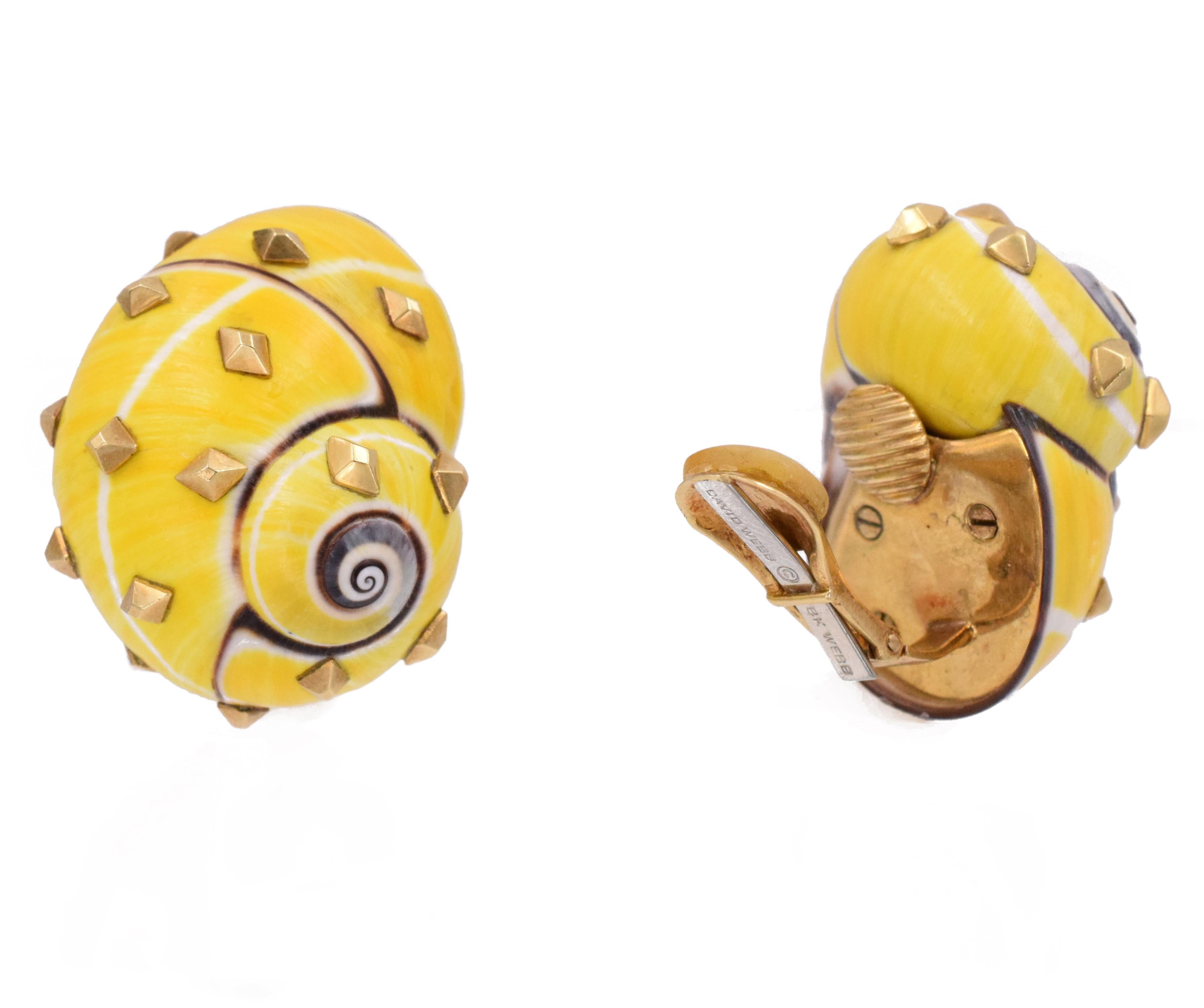 David Webb Yellow Shell Ear Clips In Good Condition In New York, NY