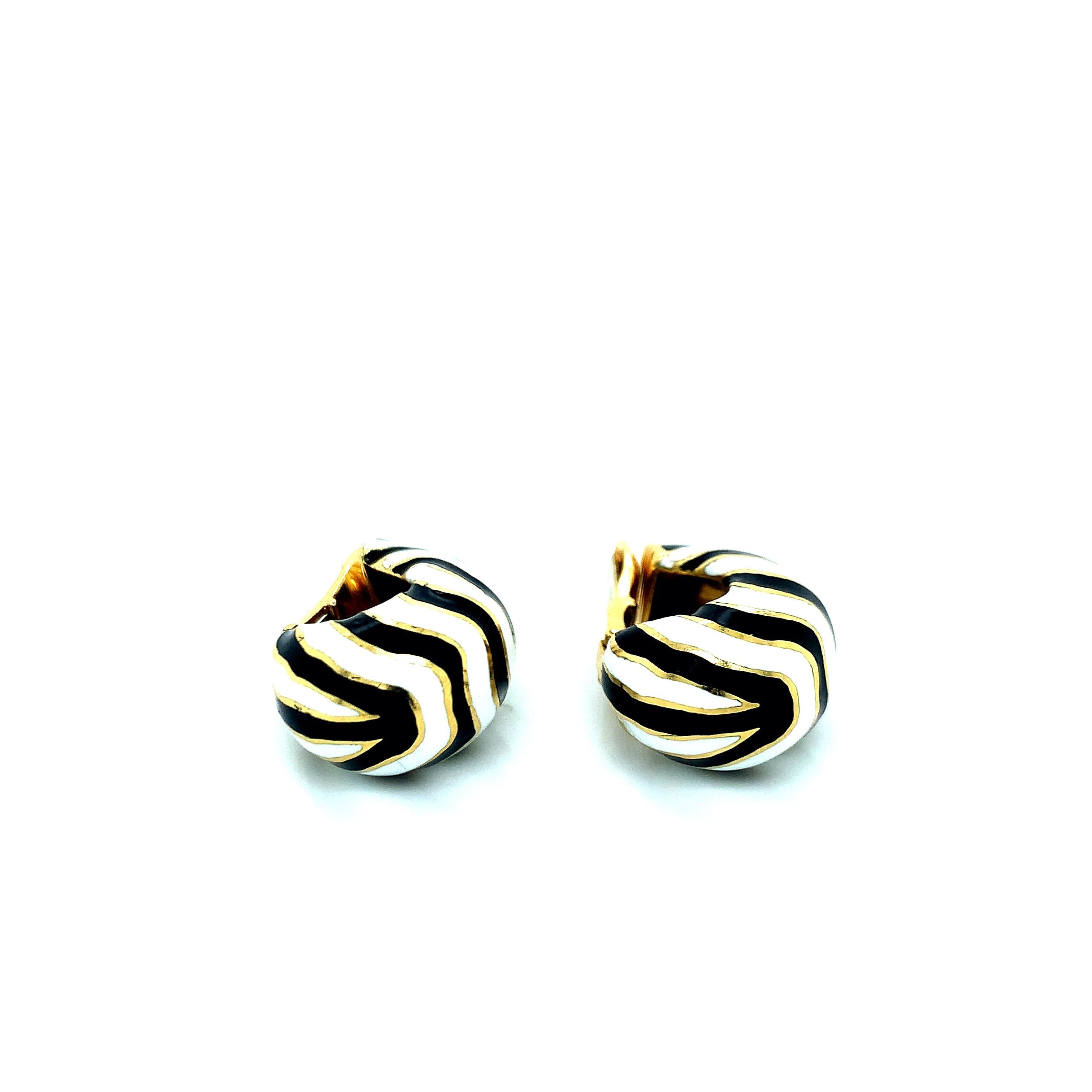 David Webb Zebra Ear Clips In Excellent Condition For Sale In New York, NY