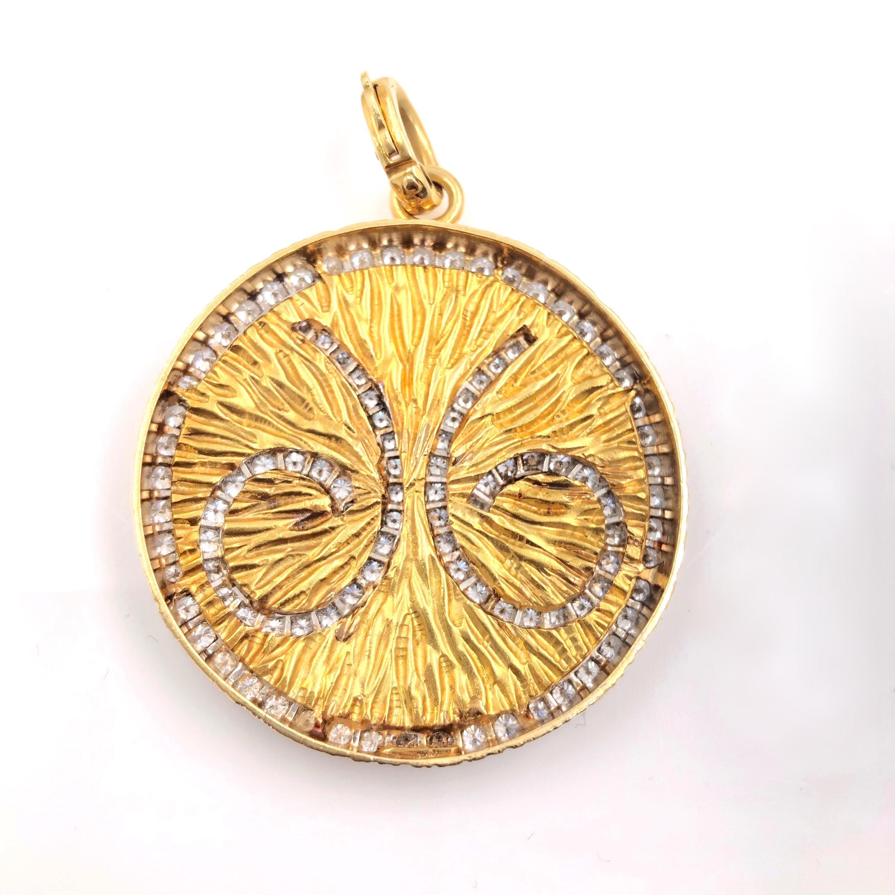 Women's or Men's David Webb Zodiac Aries Diamond Pendant 5.15 Carat in 18 Karat Gold and Platinum