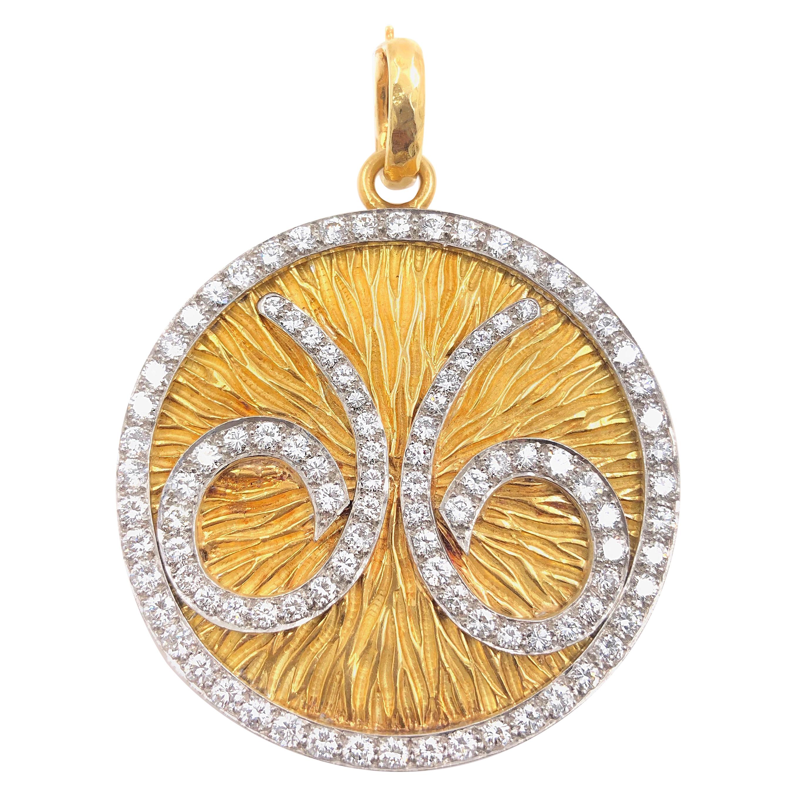 David Webb Zodiac Aries Diamond Pendant 5.15 Carat in 18 Karat Gold and Platinum
