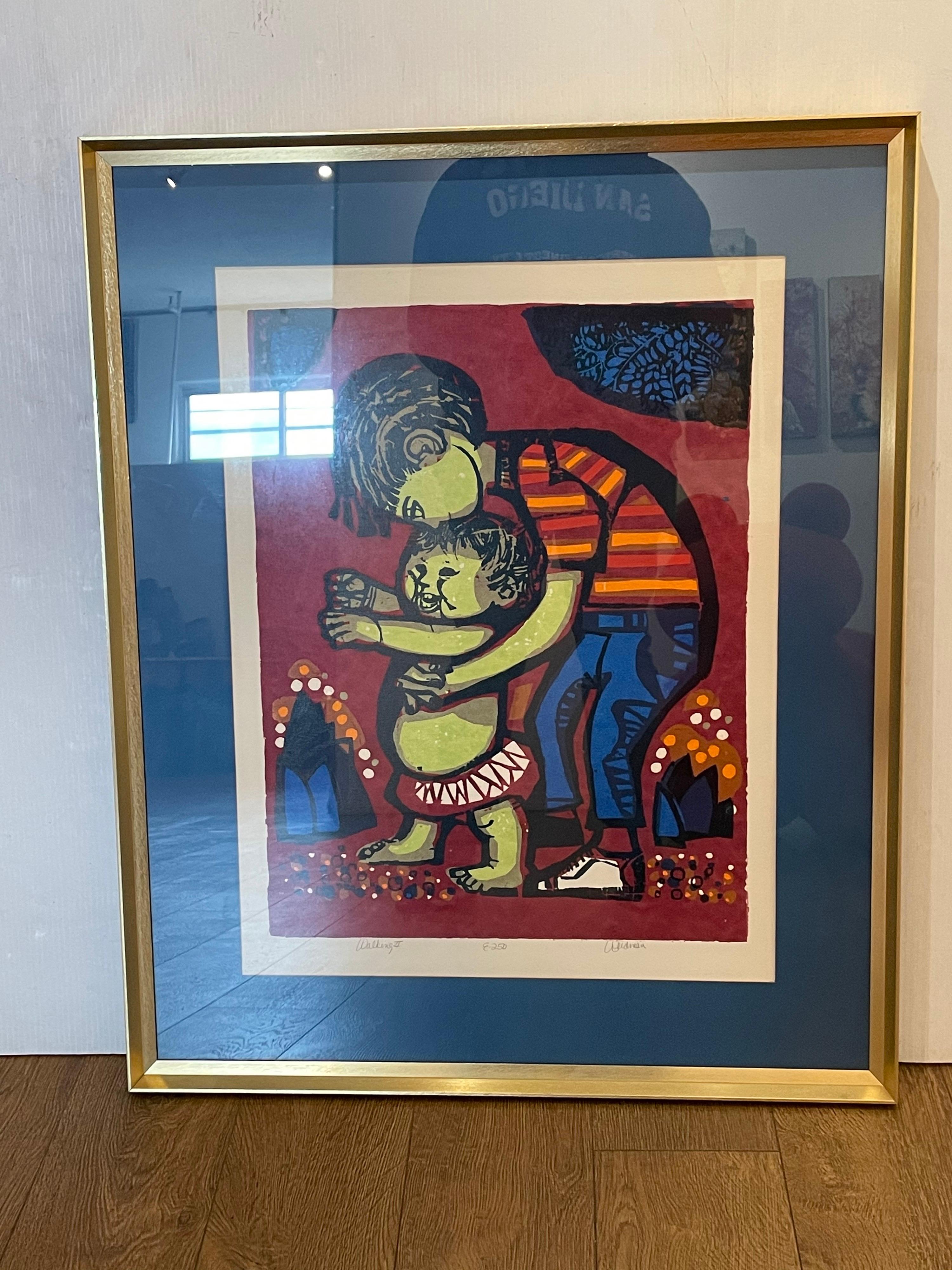 Beautiful original print by David Weidman ED of 250, signed and numbered David Weidman's (1921-2014) work is easily recognizable and emblematic of midcentury graphic design. This is an early work done, circa 1960s and has been recently framed, the