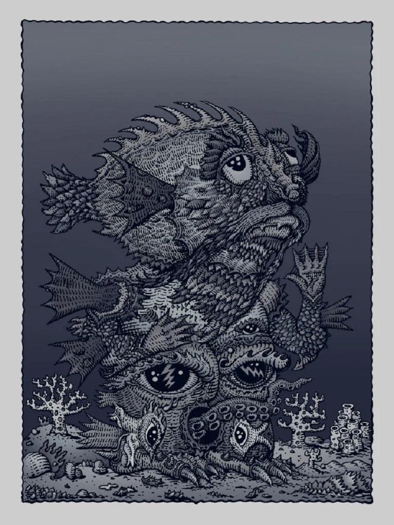 David Welker Abstract Print - Ocean Man Silver Screenprint Edition of 200