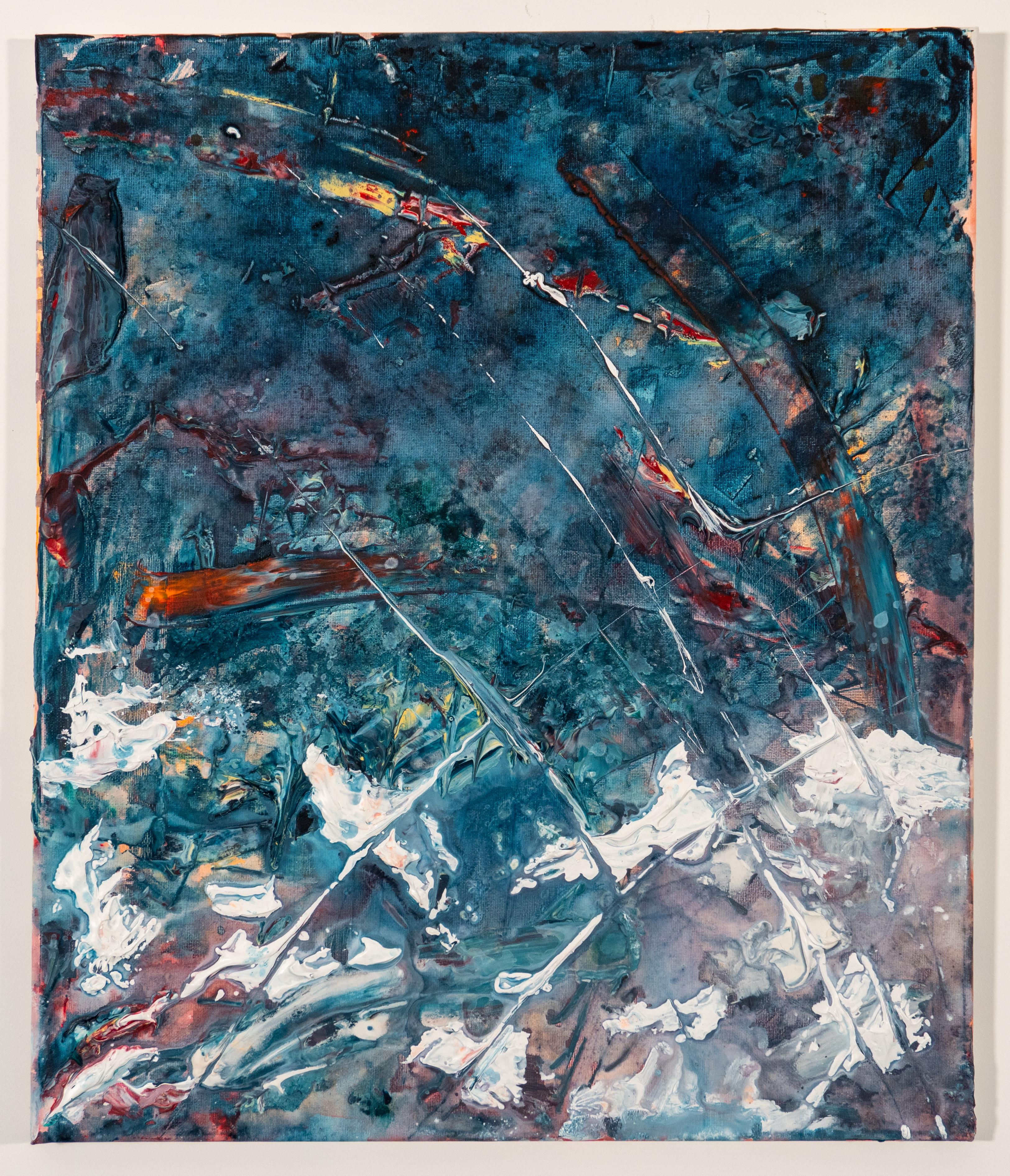 Jump - Peinture abstraite originale, Sea Sky Acrylic Impasto Artwork Unique