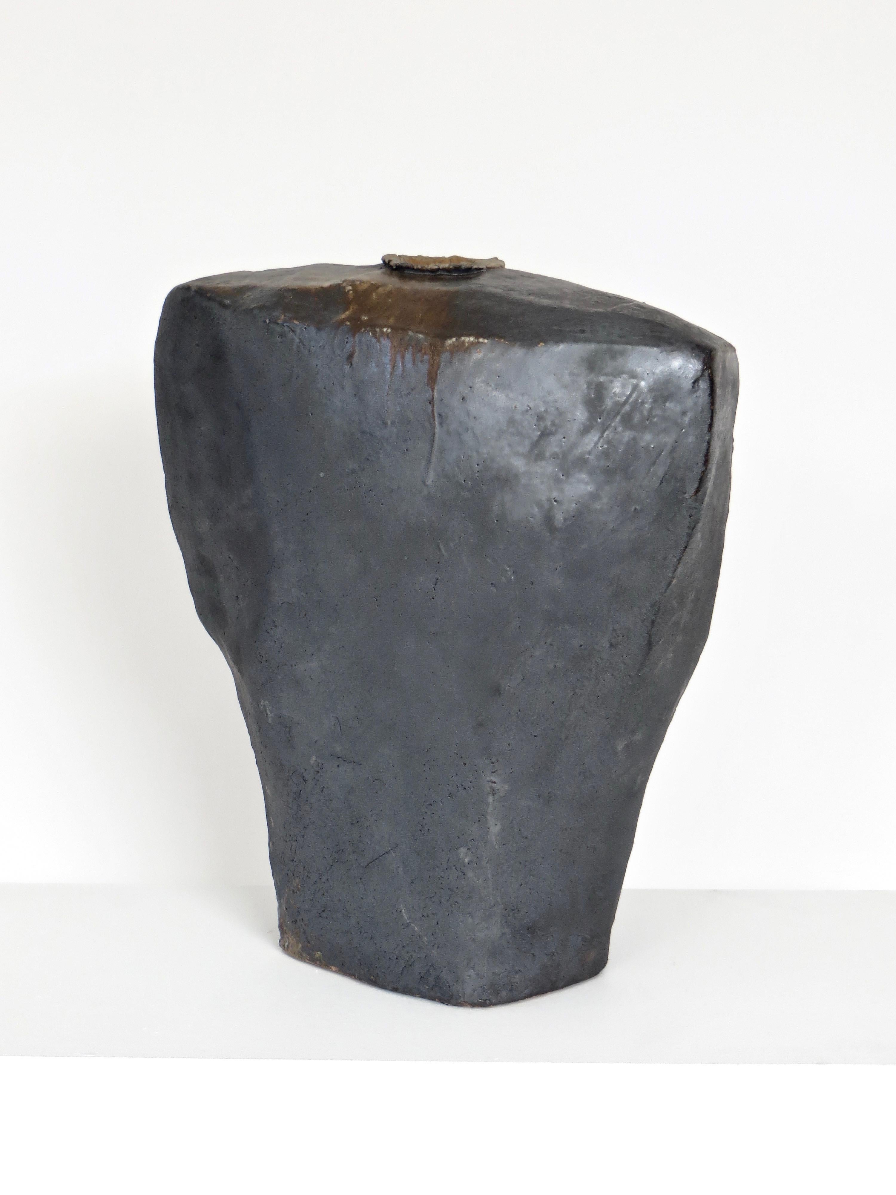 Modern David Whitehead Ceramic Artist Black Wood Fired Ceramic Vase La Borne France