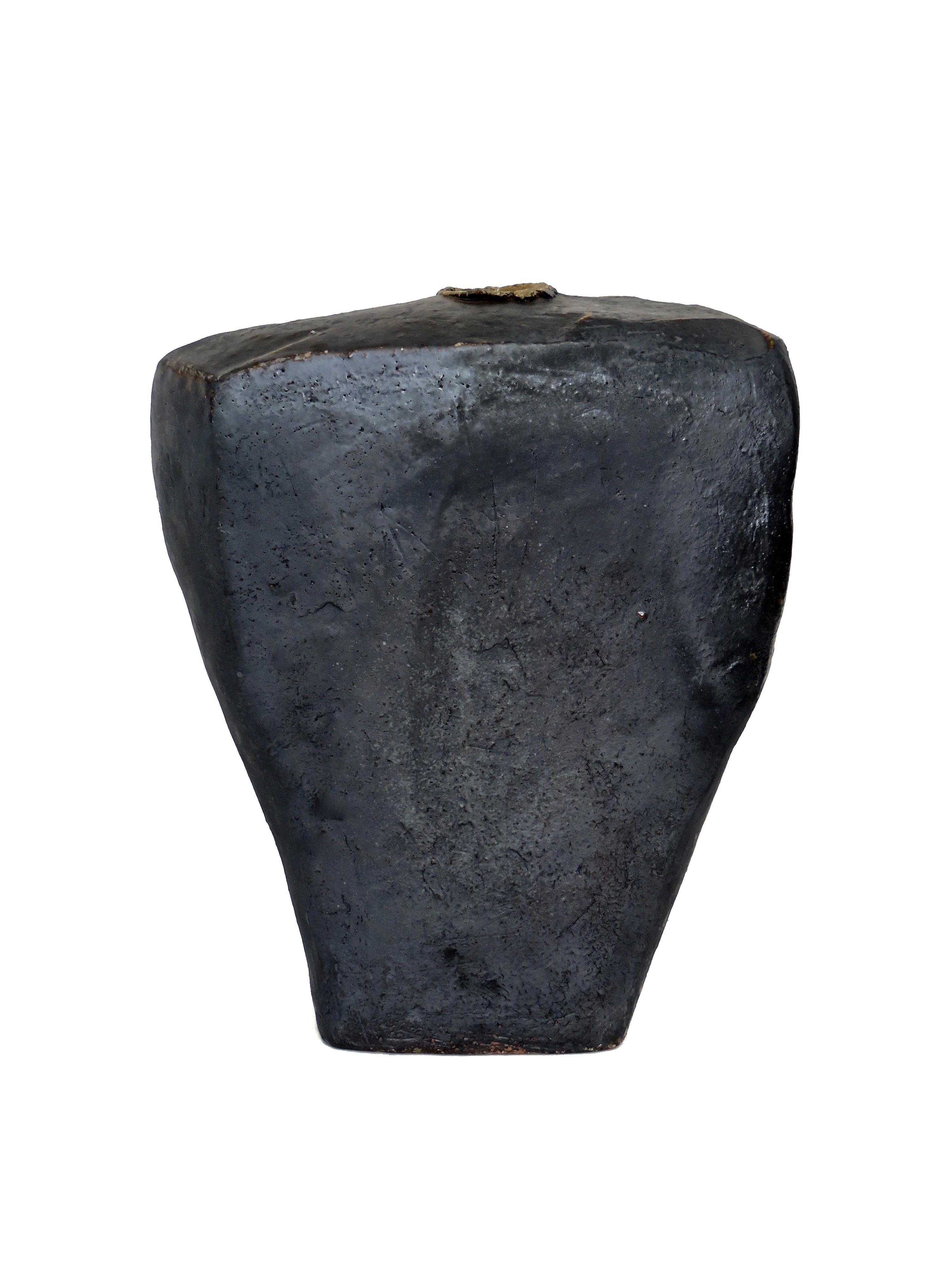 French David Whitehead Ceramic Artist Black Wood Fired Ceramic Vase La Borne France