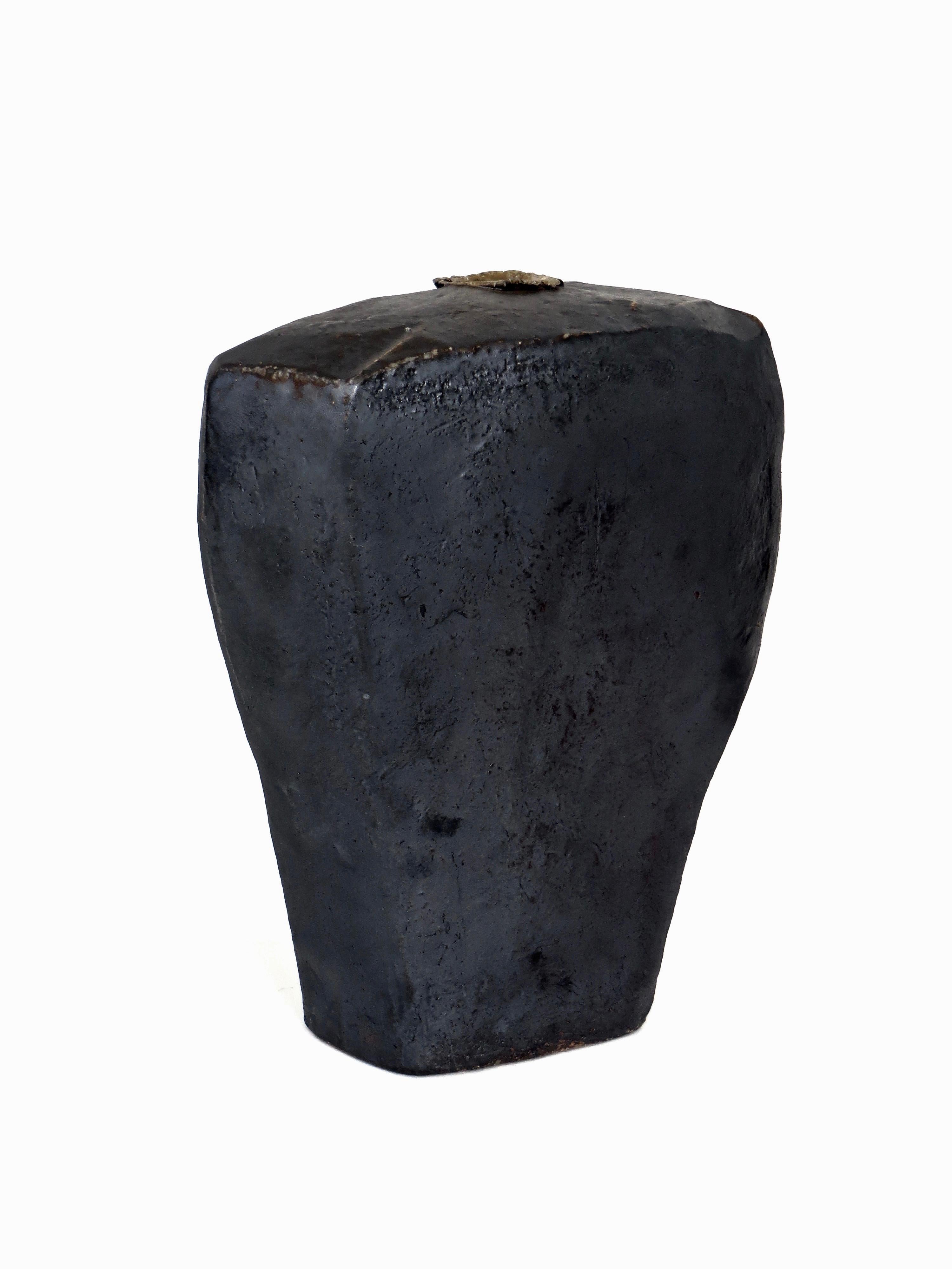 Contemporary David Whitehead Ceramic Artist Black Wood Fired Ceramic Vase La Borne France