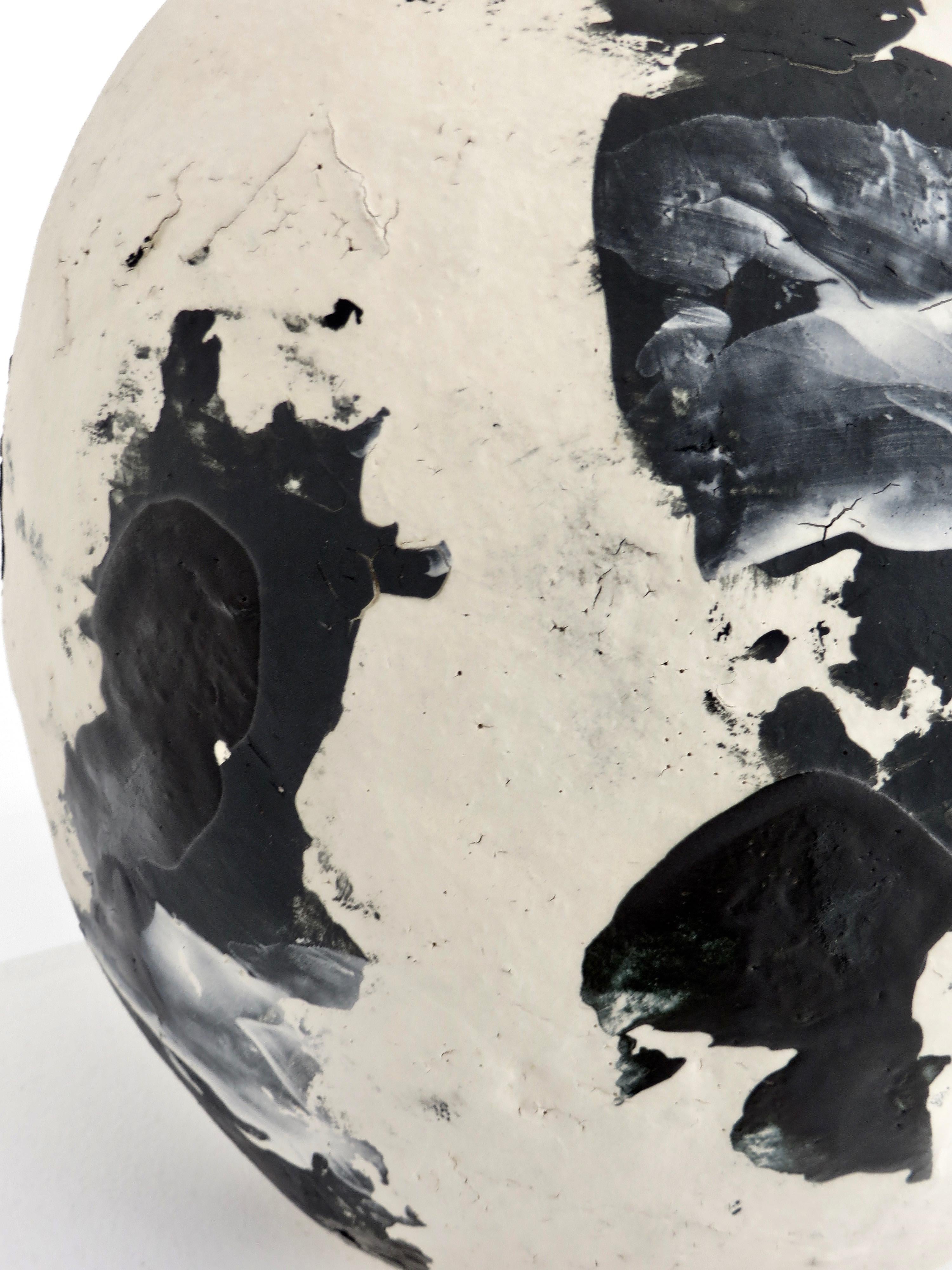David Whitehead Ceramic Artist White and Black Wood Fired Ceramic Vase La Borne  4