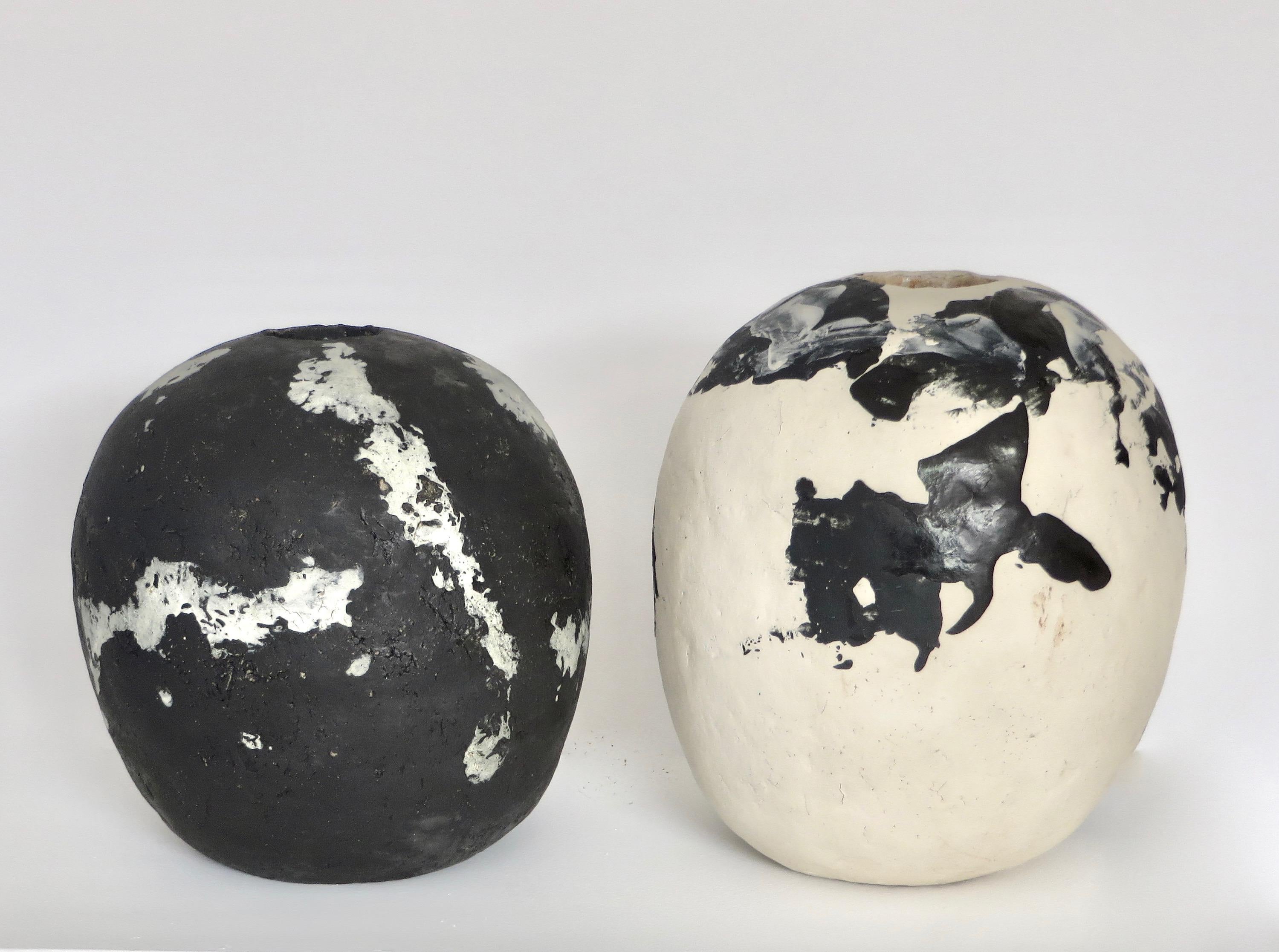 David Whitehead Ceramic Artist White and Black Wood Fired Ceramic Vase La Borne  5