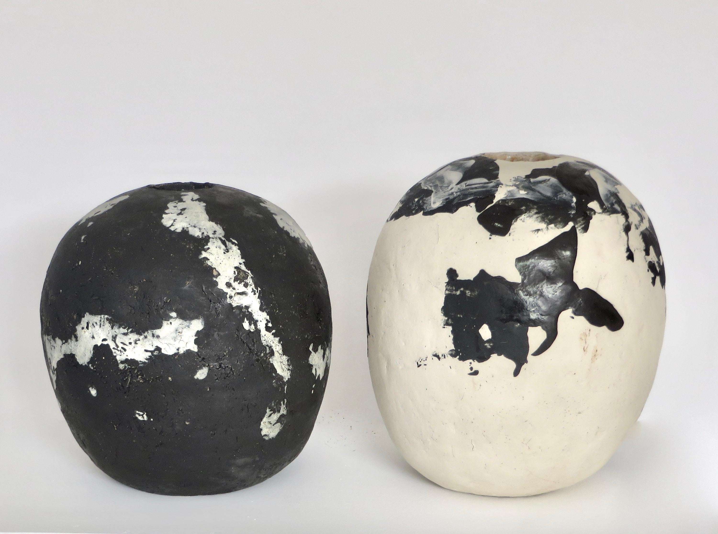 David Whitehead Ceramic Artist White and Black Wood Fired Ceramic Vase La Borne 5