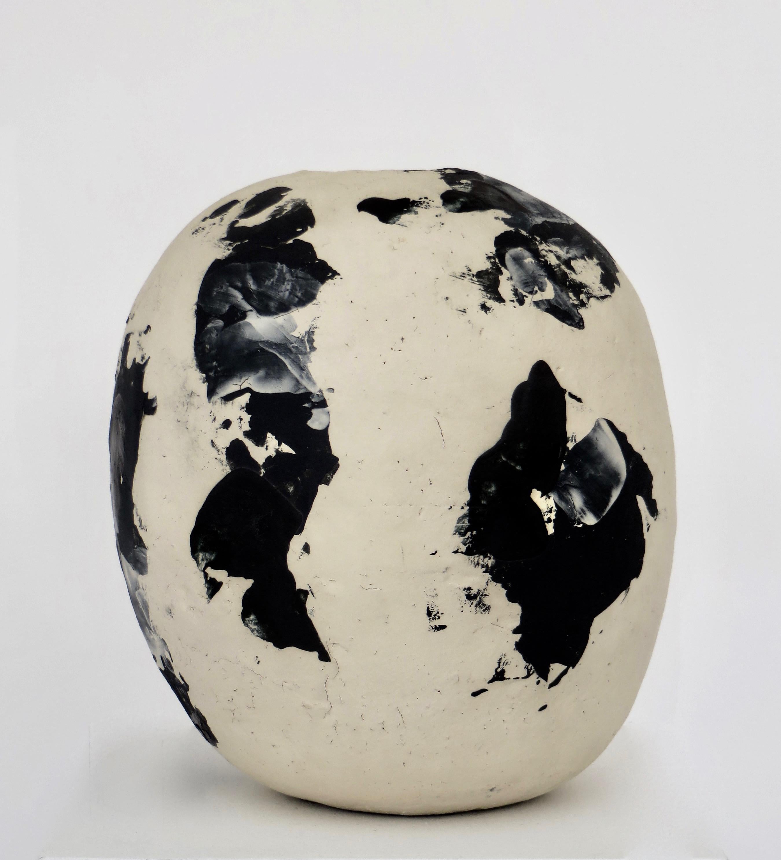 Modern David Whitehead Ceramic Artist White and Black Wood Fired Ceramic Vase La Borne 