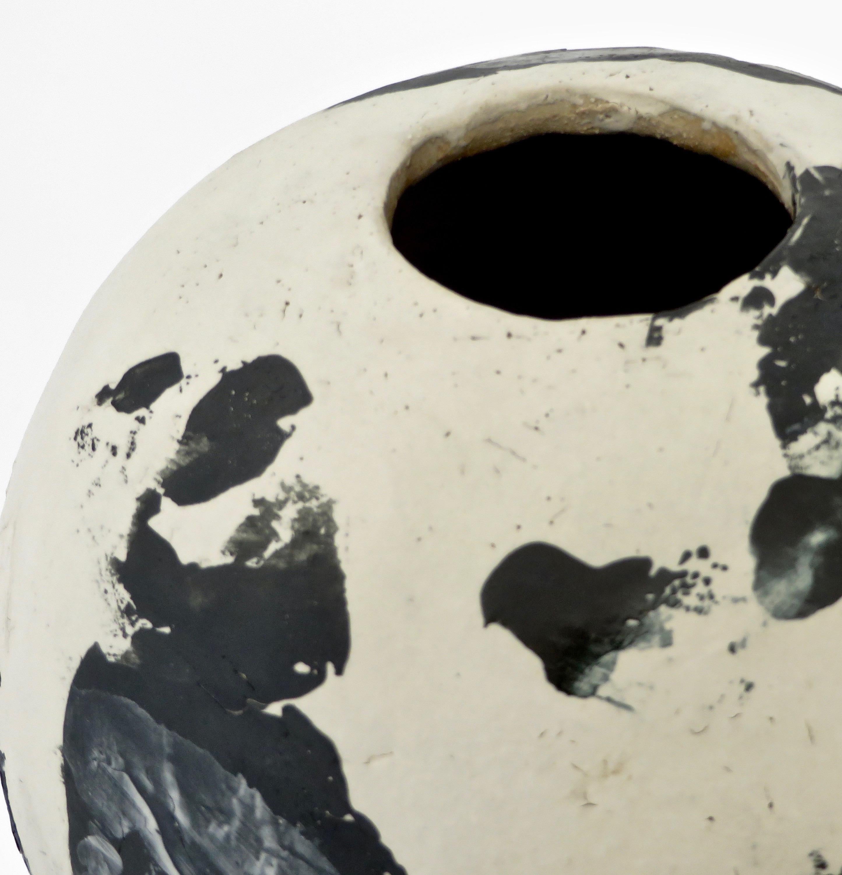 David Whitehead Ceramic Artist White and Black Wood Fired Ceramic Vase La Borne  1