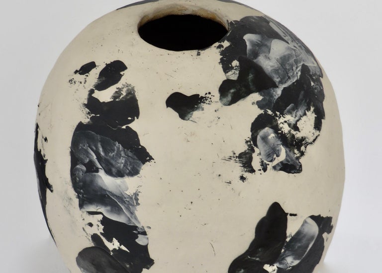 David Whitehead Ceramic Artist White and Black Wood Fired Ceramic Vase La Borne  For Sale 2