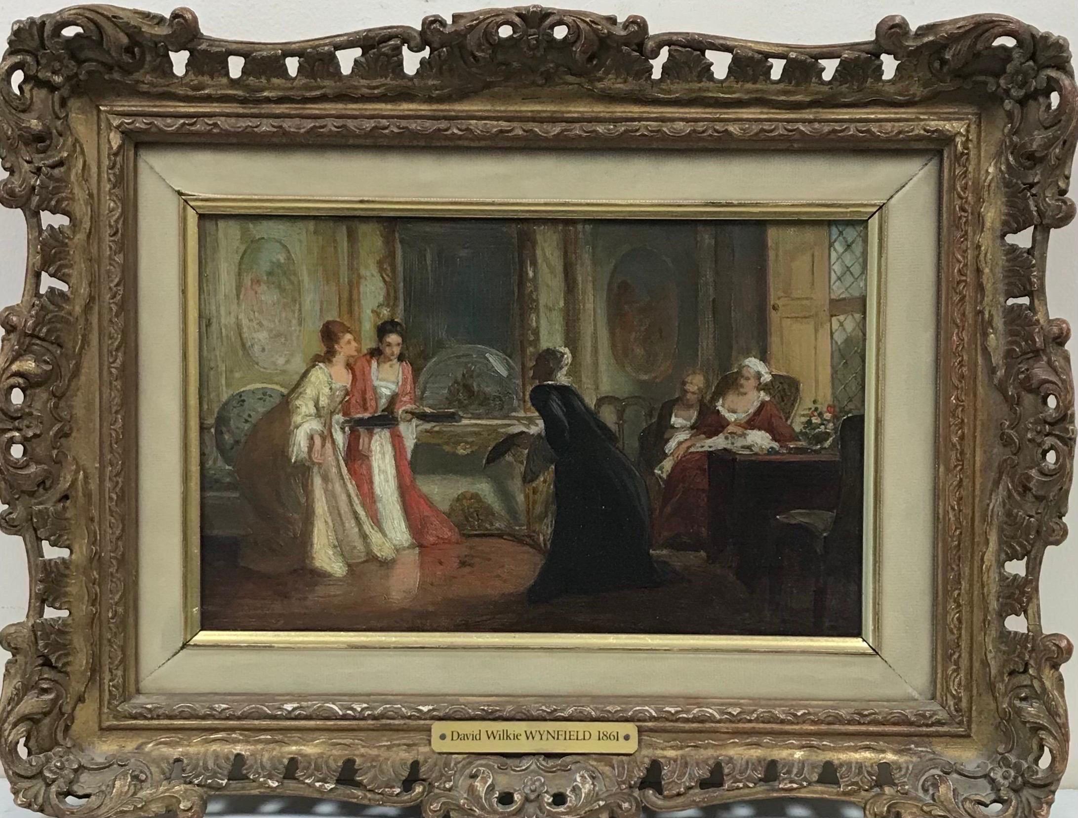 Elegant Ladies in Grand Drawing Room Interior, Fine 19th Century British Oil - Painting by David Wilkie Wynfield 