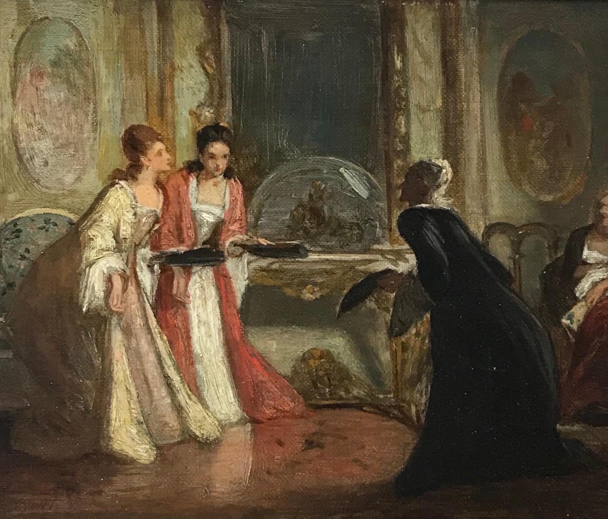 Artist/ School: David Wilkie Wynfield, (British 1837-1887)

Title: Elegant Ladies in a Drawing Room interior scene

Medium: oil on panel, framed

Framed: 12 x 16 inches
Board: 7.25 x 11 inches

Provenance: private collection, England

Condition: The