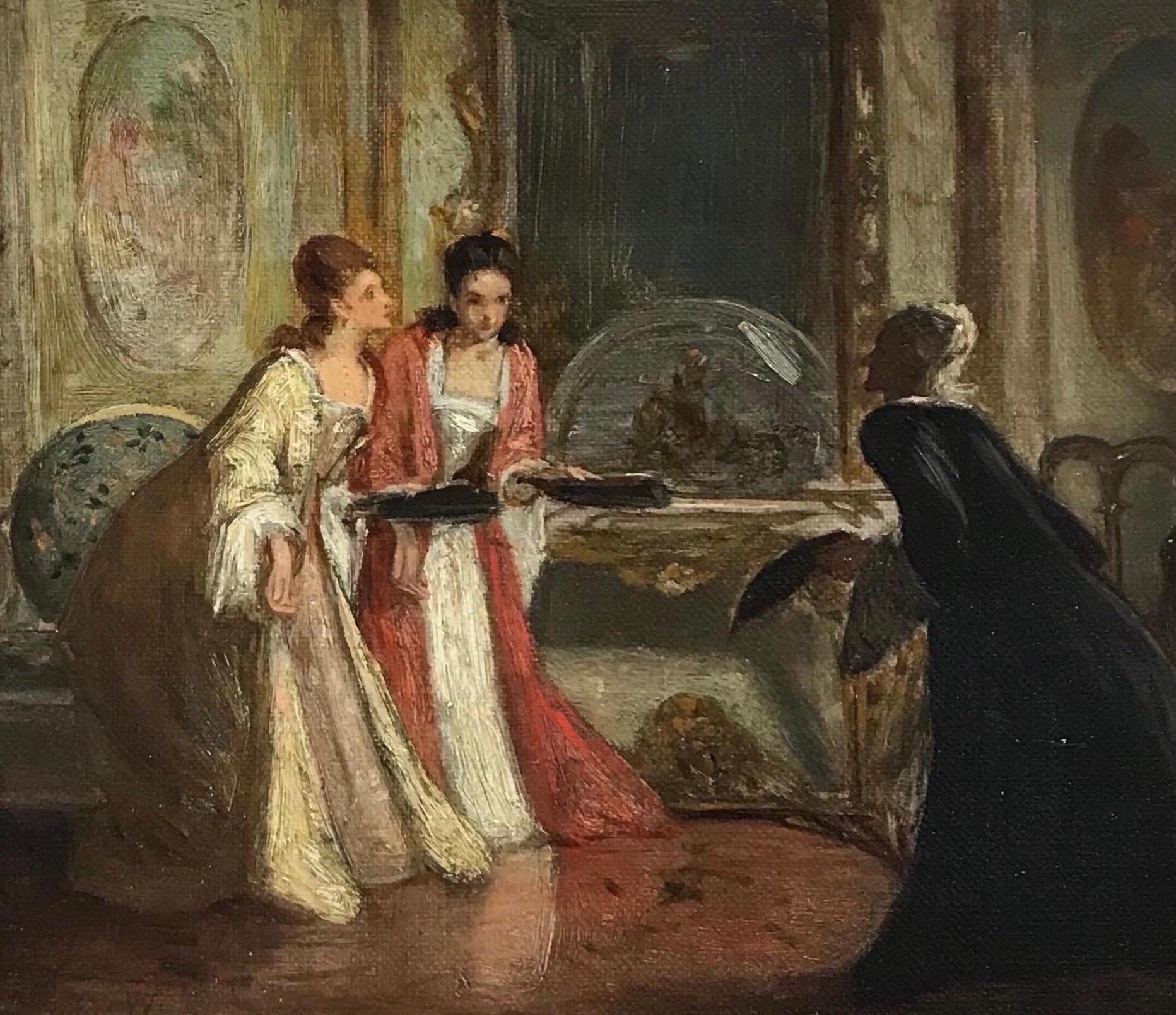Elegant Ladies in Grand Drawing Room Interior, Fine 19th Century British Oil For Sale 1