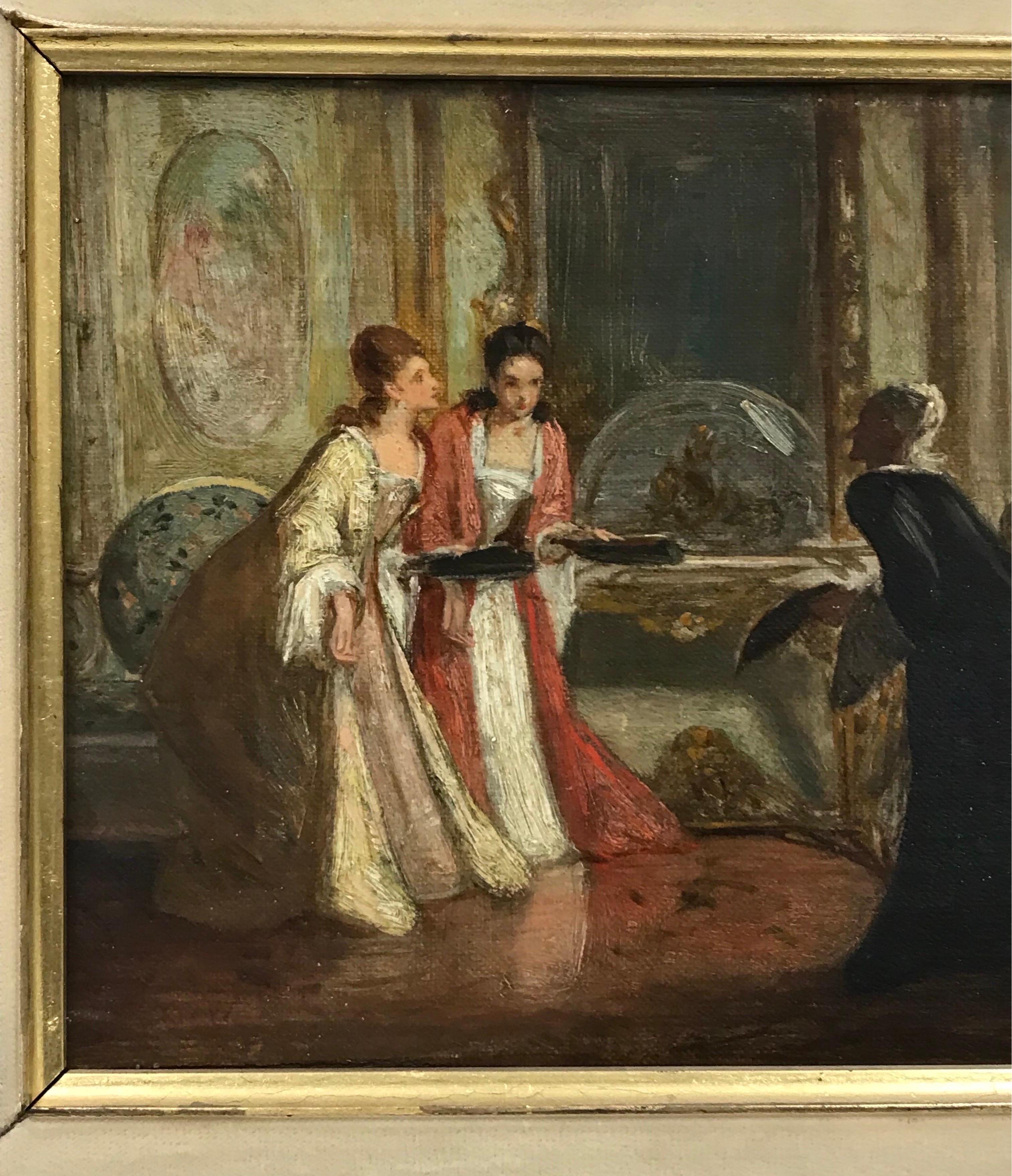 Elegant Ladies in Grand Drawing Room Interior, Fine 19th Century British Oil For Sale 2