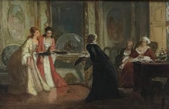 Elegant Ladies in Grand Drawing Room Interior, Fine 19th Century British Oil
