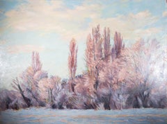 David Wilson (1919-2013) - Huile, coucher de soleil sur prairie d'eau