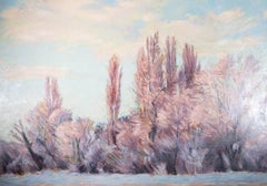 David Wilson (1919-2013) - 1894 Öl, Sonnenuntergang Schnee auf Wassermauer