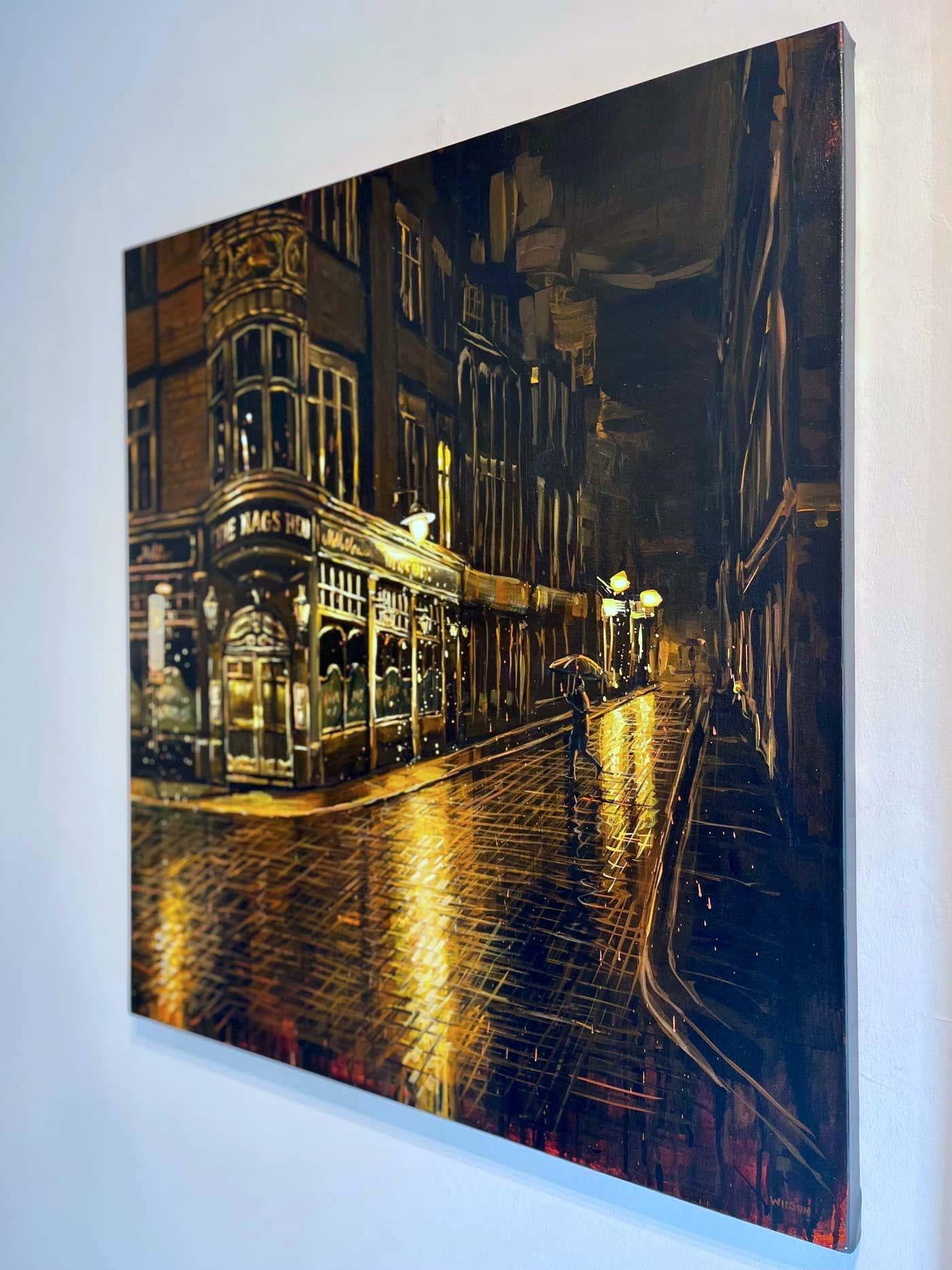Later Than I Should Be-original impressionism London cityscape painting- Art - Realist Painting by David Wilson