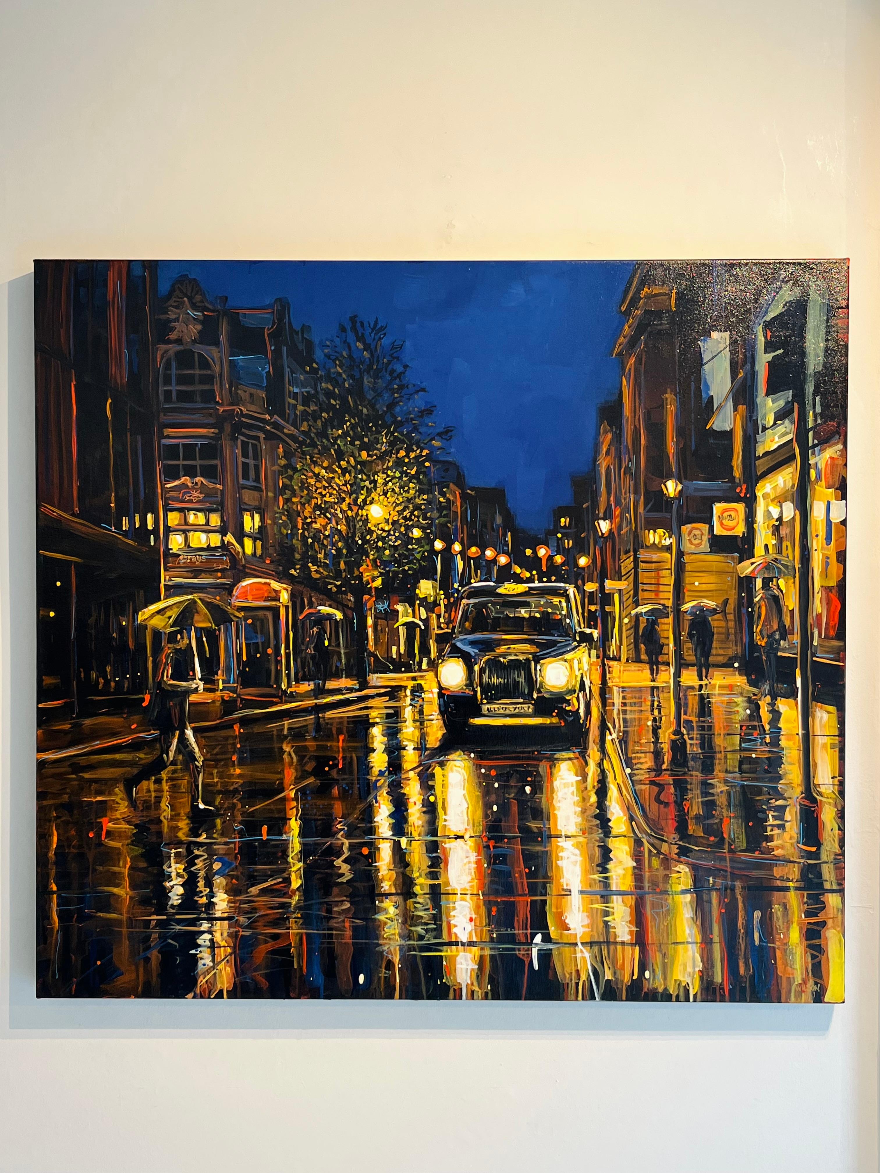On the Other Side-original modern impressionism cityscape London painting-Art - Painting by David Wilson