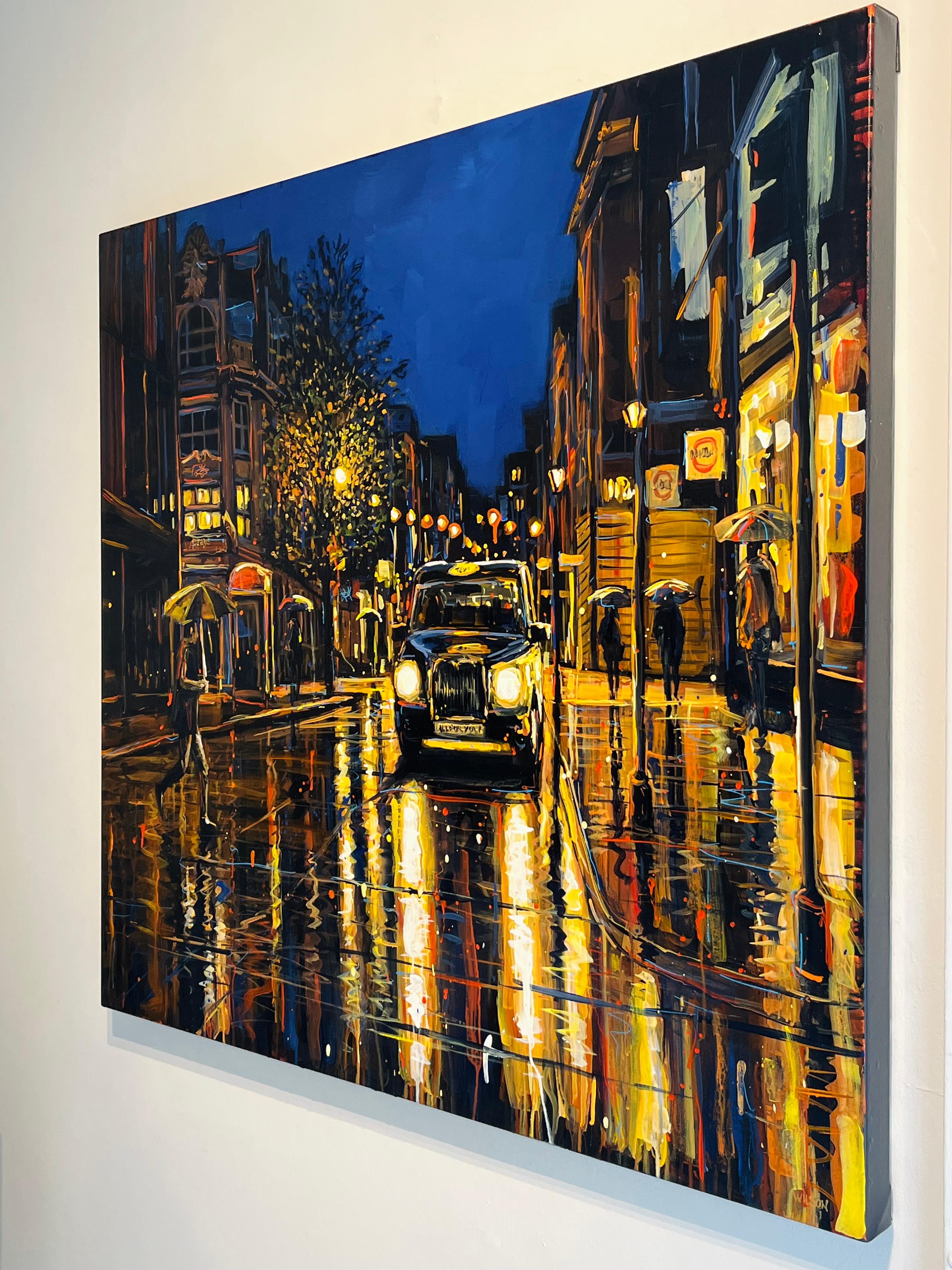 On the Other Side-original modern impressionism cityscape London painting-Art - Realist Painting by David Wilson