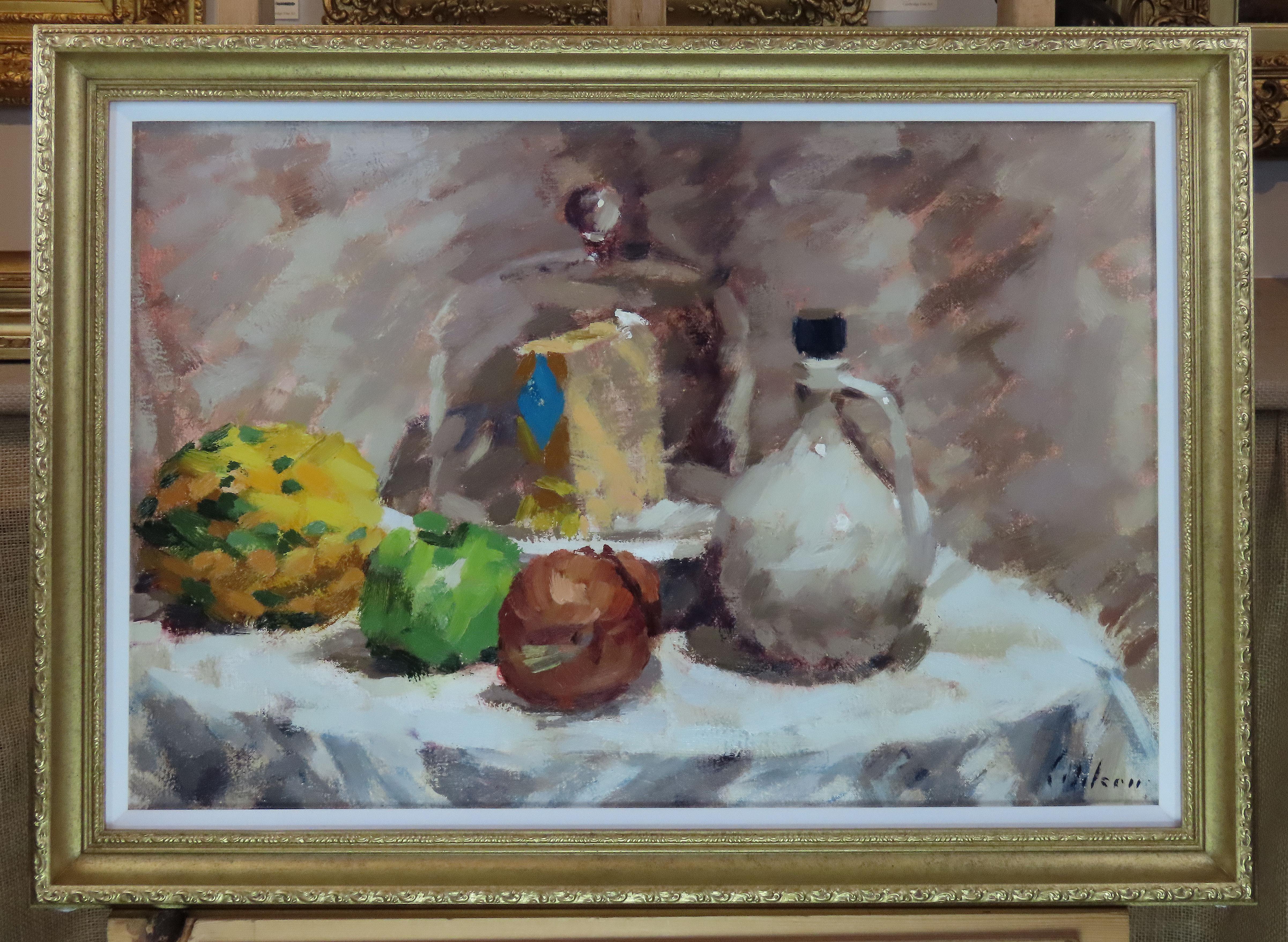Original Ölgemälde auf Leinwand, David Wilson, „ Käse und Obst“, Öl im Angebot 1