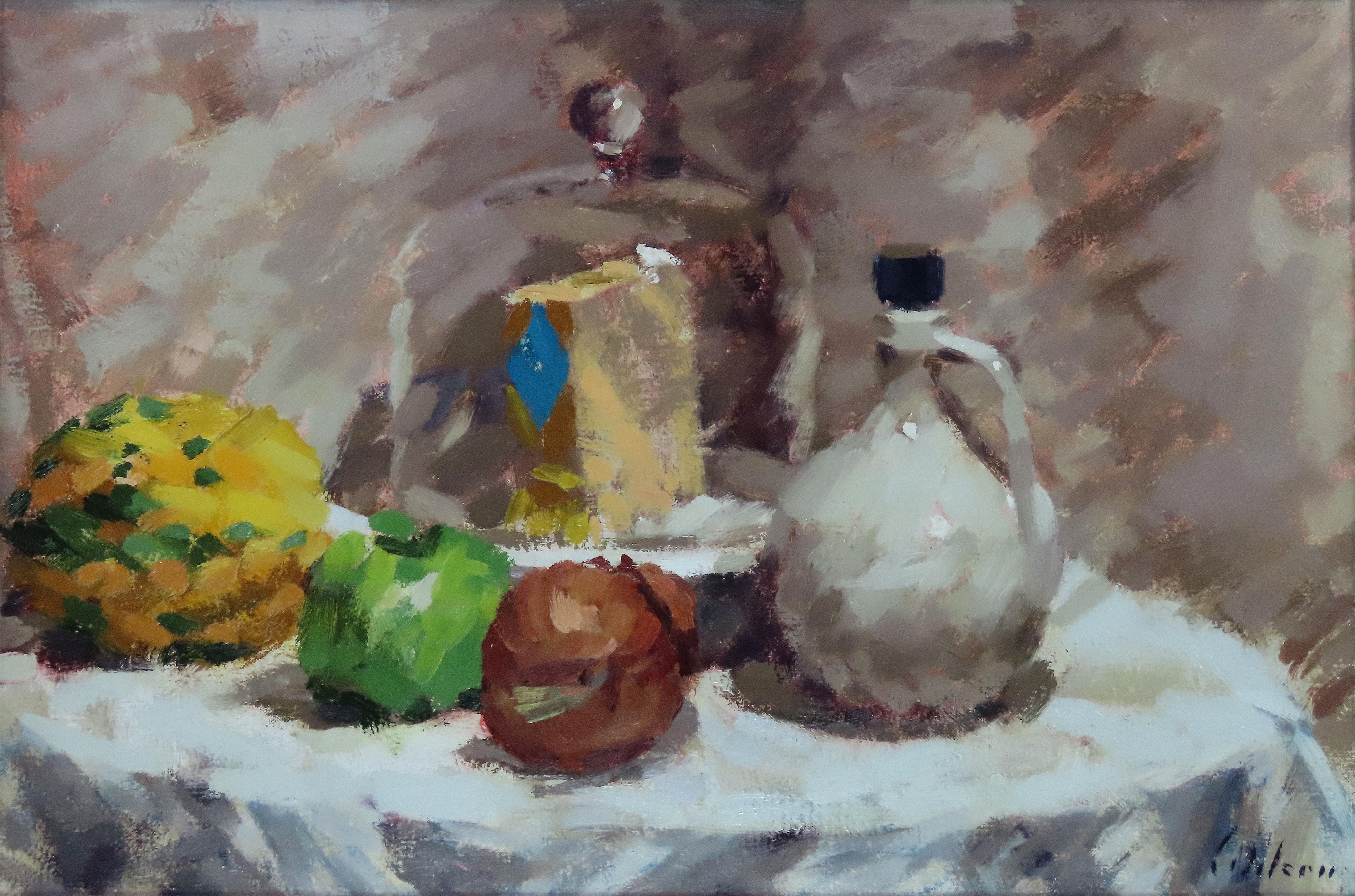 Original Ölgemälde auf Leinwand, David Wilson, „ Käse und Obst“, Öl im Angebot 2