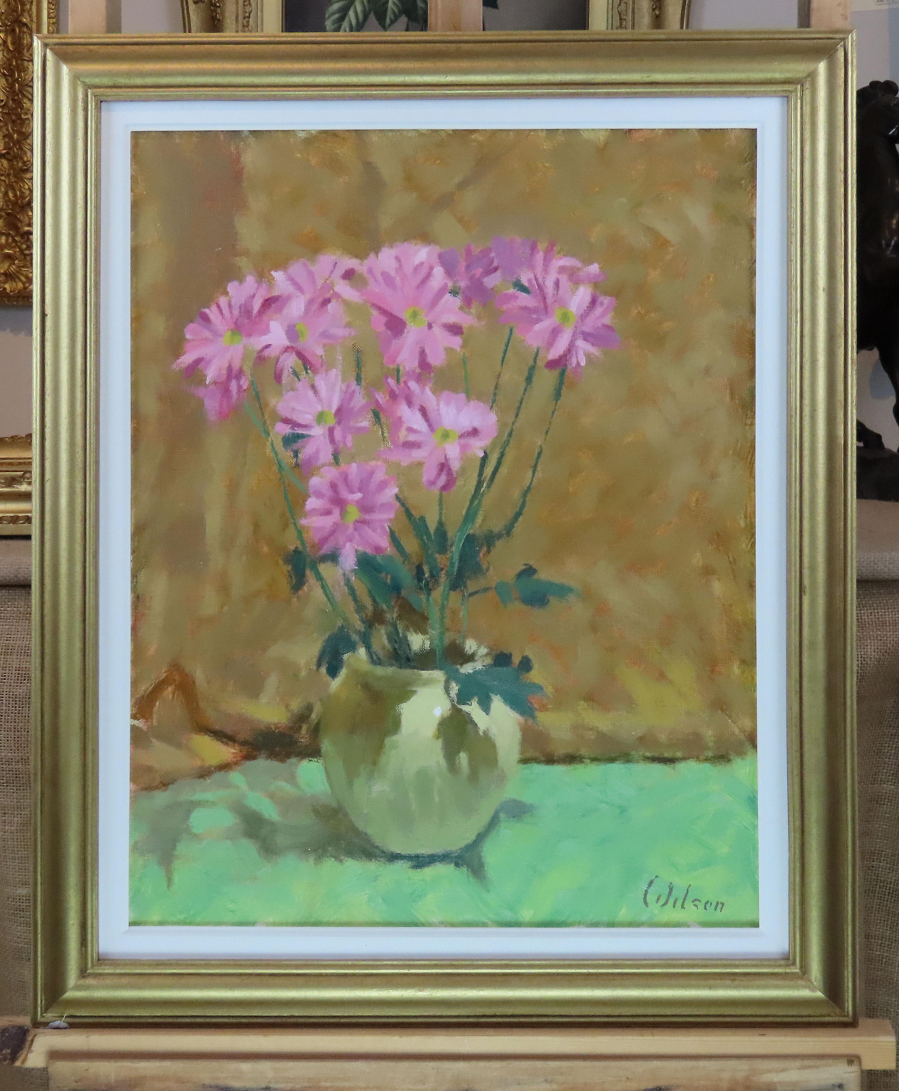 Original Ölgemälde auf Leinwand, David Wilson, „Rosablumen“ im Angebot 1