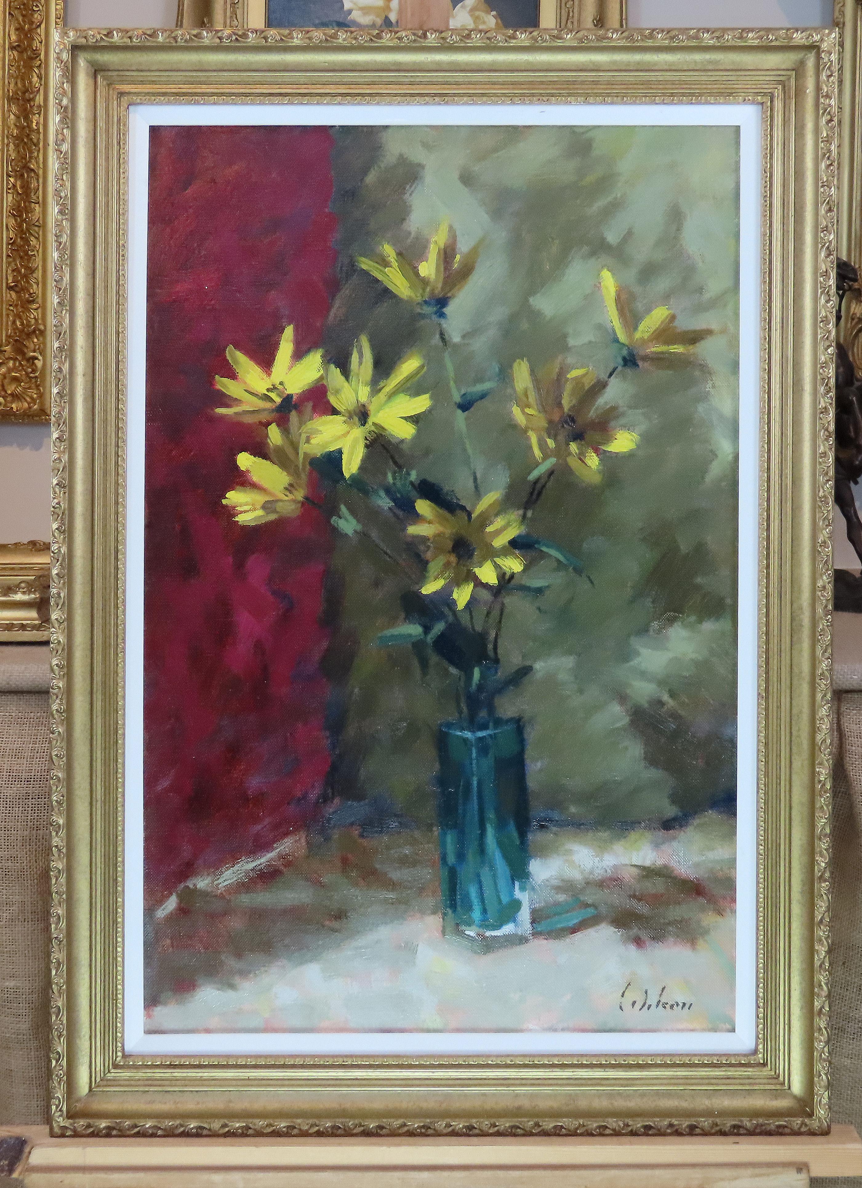 Original Ölgemälde auf Leinwand, David Wilson, „Stillleben mit Blumen“, Öl im Angebot 1