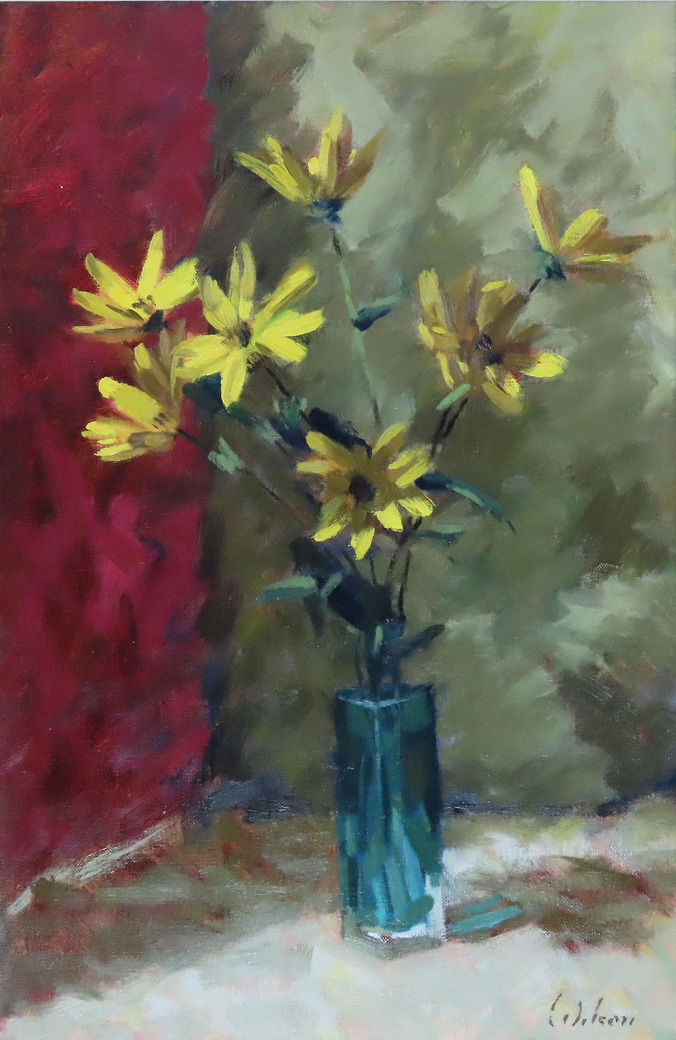 Original Ölgemälde auf Leinwand, David Wilson, „Stillleben mit Blumen“, Öl im Angebot 5