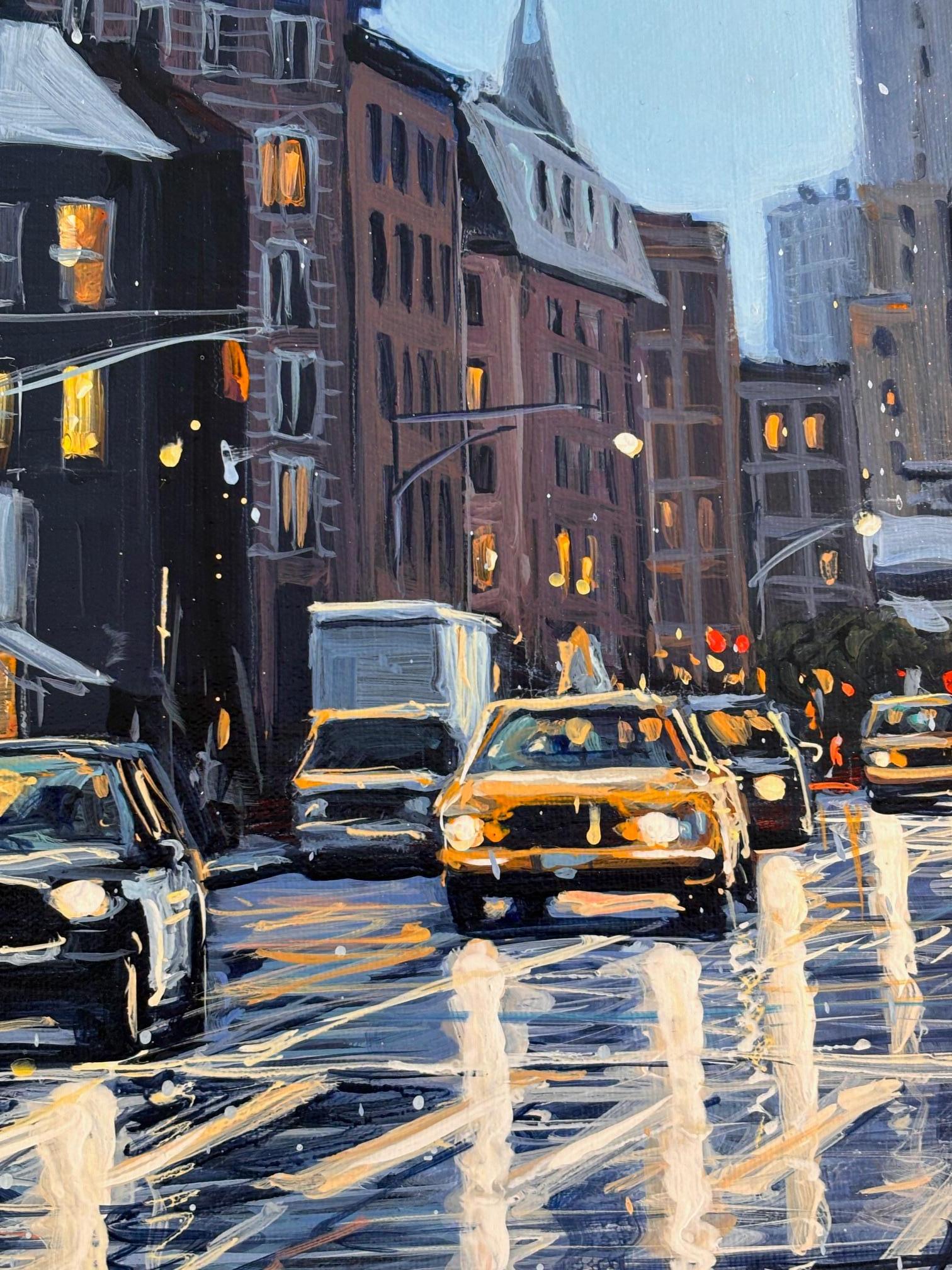 Out Of The Way – originelle moderne impressionistische Stadtlandschaft Londons Gemälde-Kunst (Violett), Landscape Painting, von David Wilson