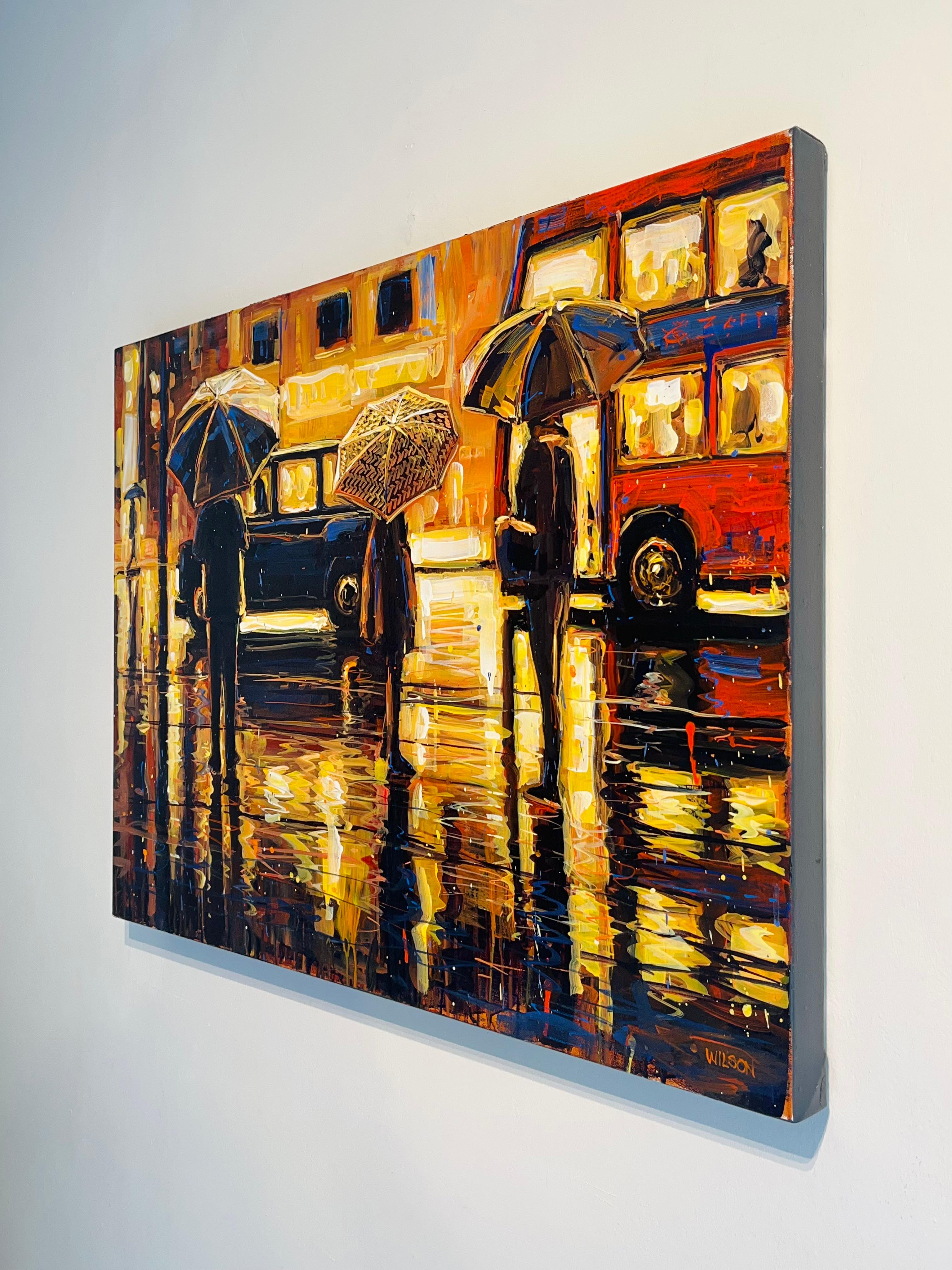 So Much to Say-original impressionism London cityscape painting-contemporary Art - Abstract Impressionist Painting by David Wilson