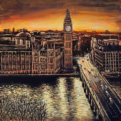 Quelque chose que j'ai laissé derrière moi - peinture impressionniste originale du paysage urbain de Londres - Art