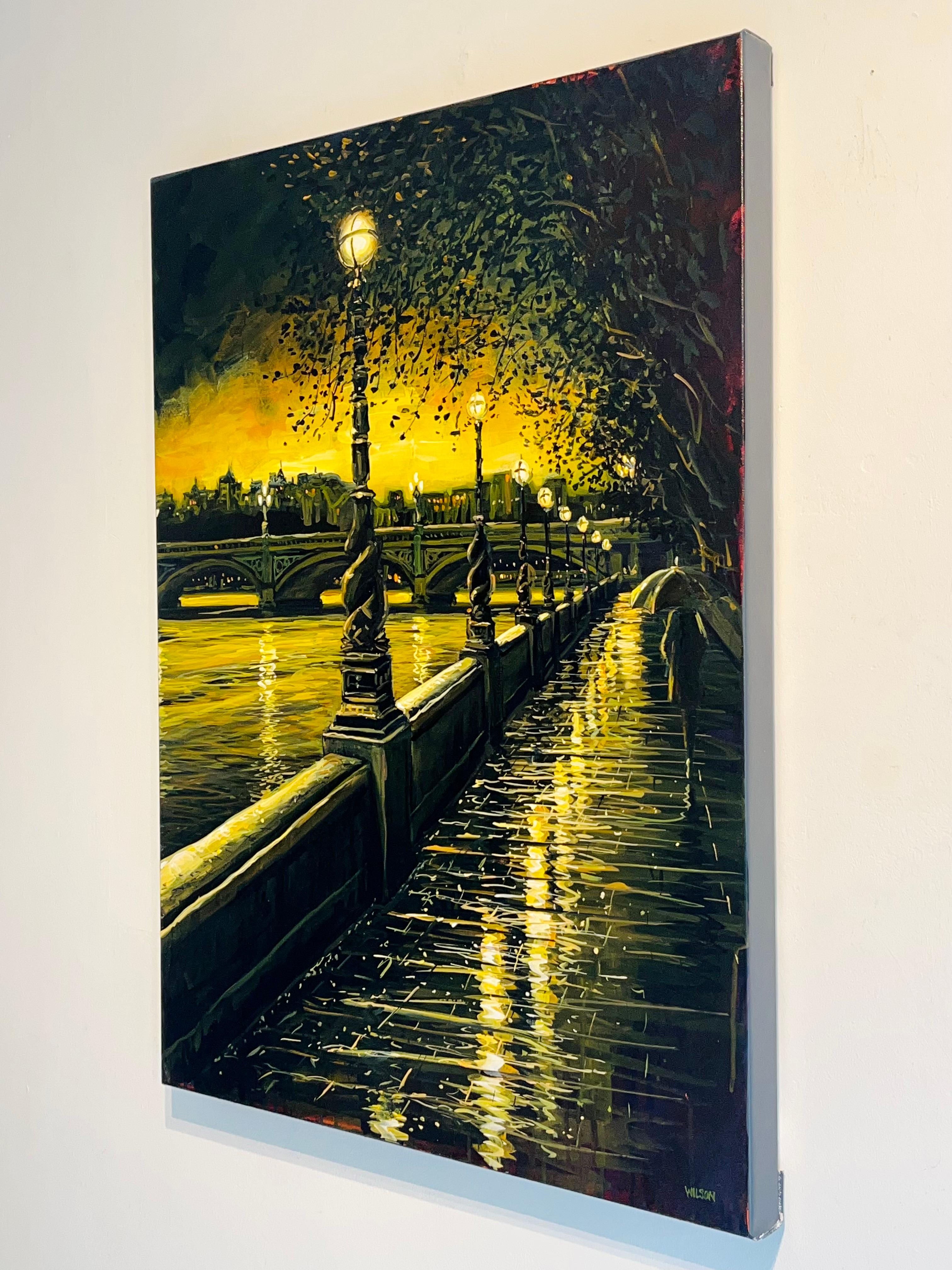 Il suono dell'acqua - opera d'arte paesaggio urbano strada londra pittura acrilica arte - Painting Realismo di David Wilson