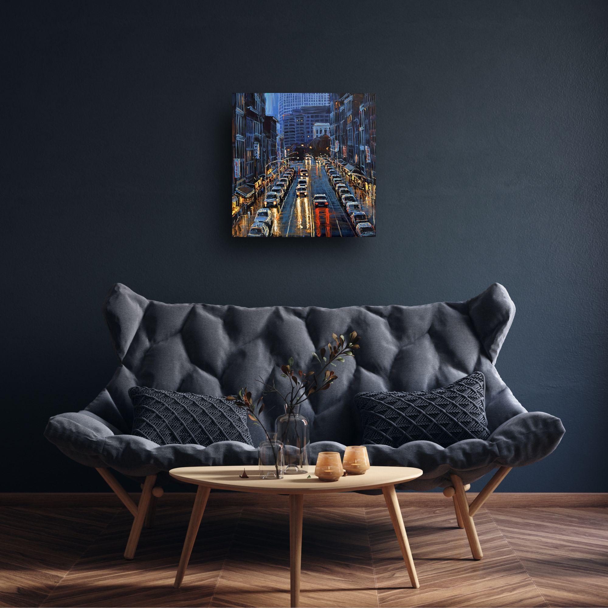 Walking on By-originaler Impressionismus NYC Cityscape Malerei-zeitgenössische Kunst – Painting von David Wilson