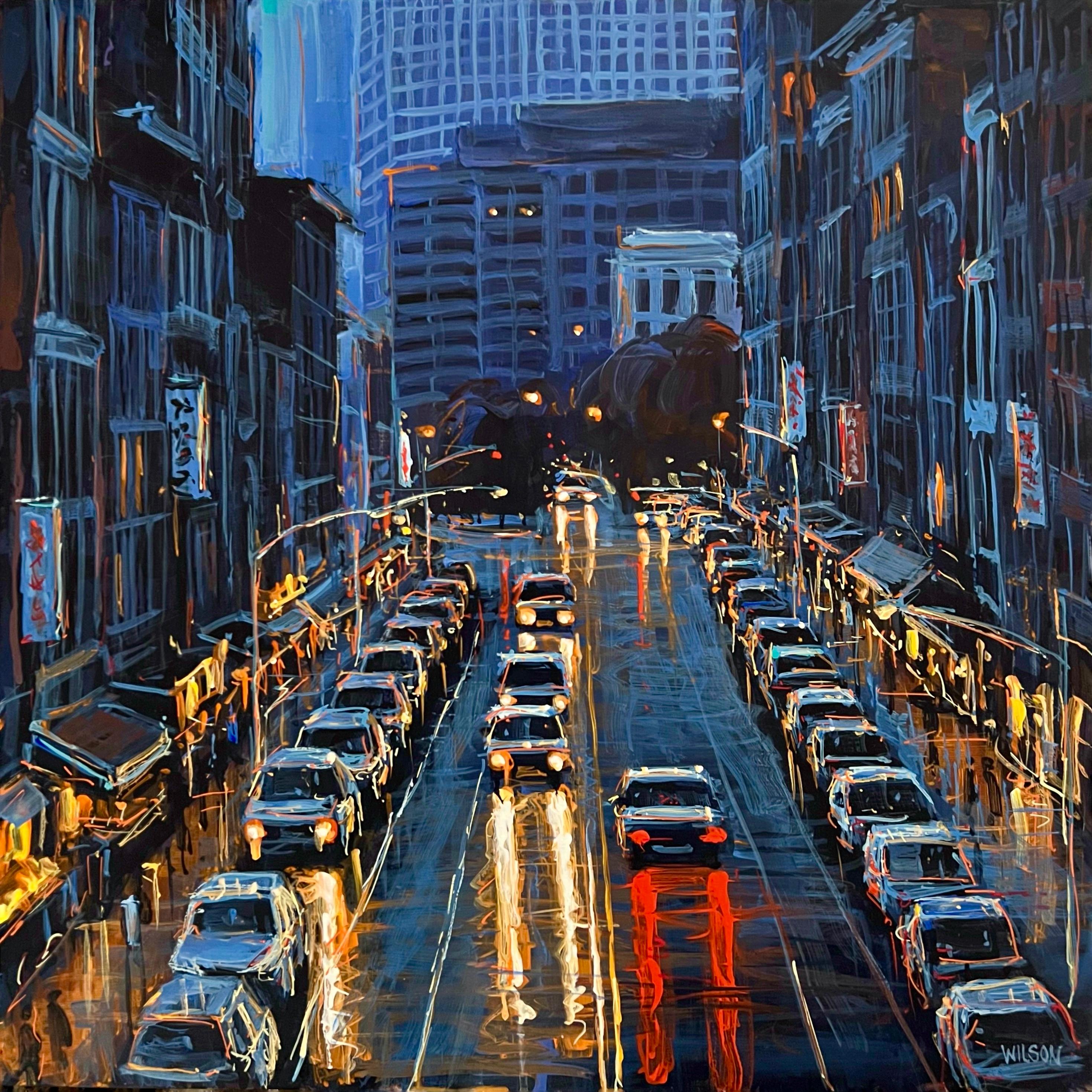 David Wilson Landscape Painting - Walking on By-original impressionism NYC Cityscape painting-contemporary Art