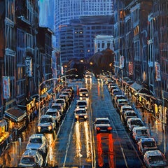 Walking on By- impressionismo originale NYC Cityscape pittura- arte contemporanea