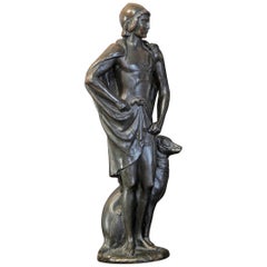 „David mit seinem Hund“, einzigartige und bedeutende Skulptur von Paul Manship, 1914