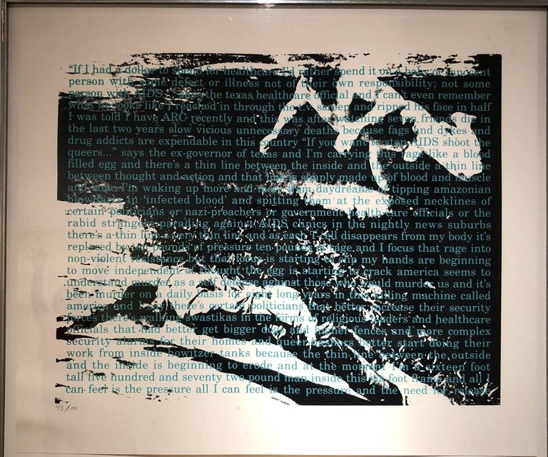 Two signed and dated colored screen-prints on woven paper political analogy with a motif of the United States as a target. The overlayed text rails against the lack of response to the AIDS crisis. 

David Wojnarowicz (1954 - 1992) was a multi-media