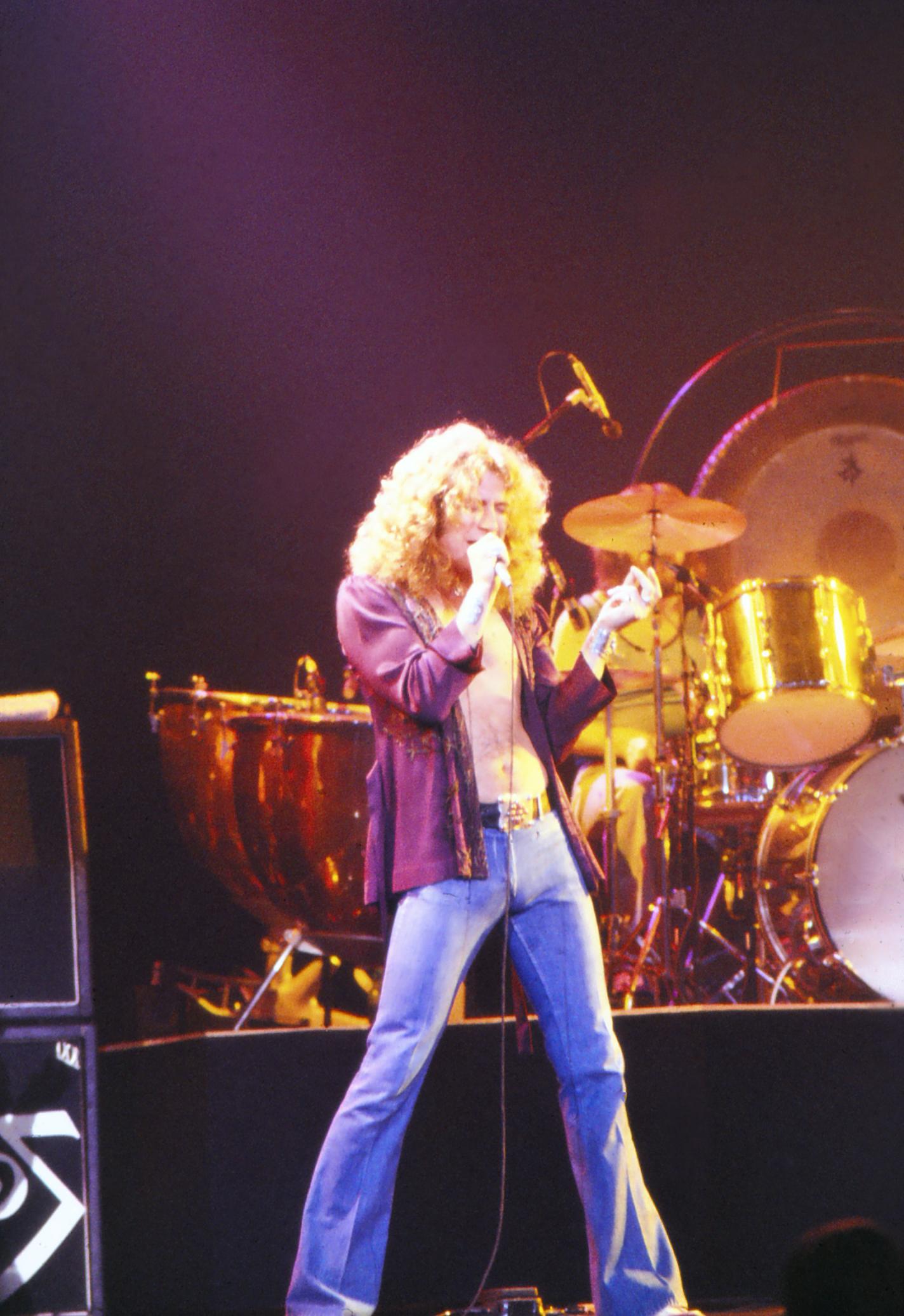 David Woo Portrait Photograph - Robert Plant of Led Zeppelin Singing on Stage Fine Art Print